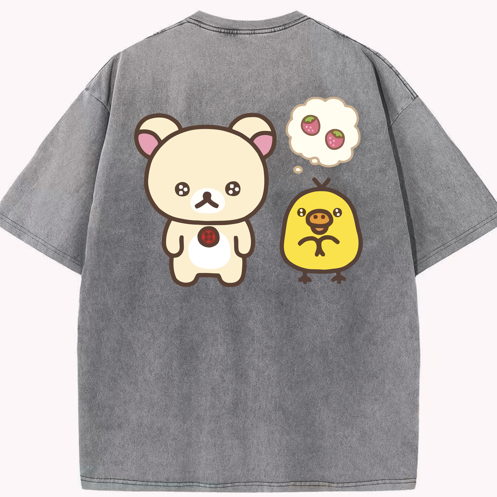 （画像用） リラックマ リラックマ キイロイトリ Rilakkuma Korilakkuma Kiiroitori 綿100% ヴィンテージ風 半袖Tシャツ（背面プリント）