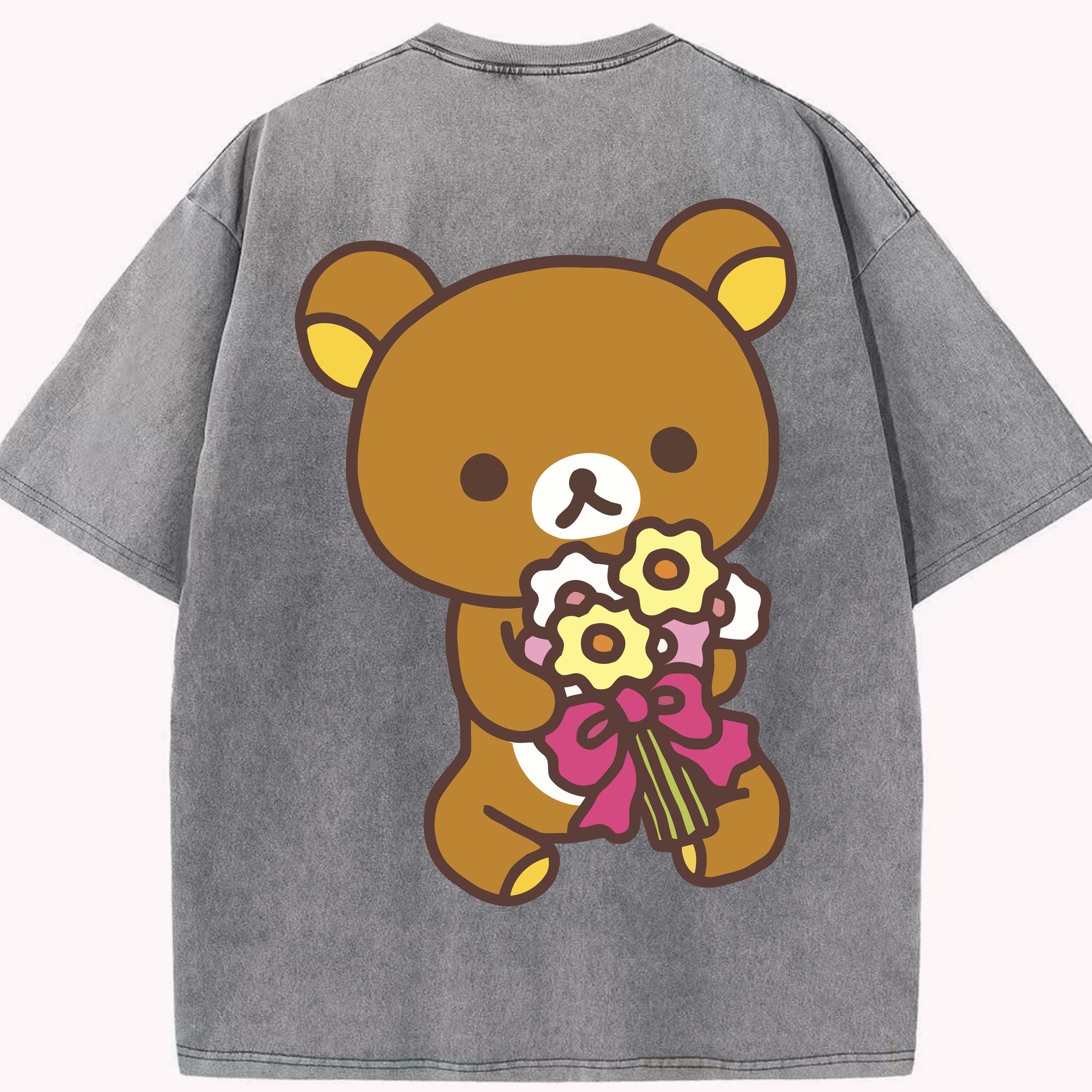 （画像用） リラックマ リラックマ キイロイトリ Rilakkuma Korilakkuma Kiiroitori 綿100% ヴィンテージ風 半袖Tシャツ（背面プリント）