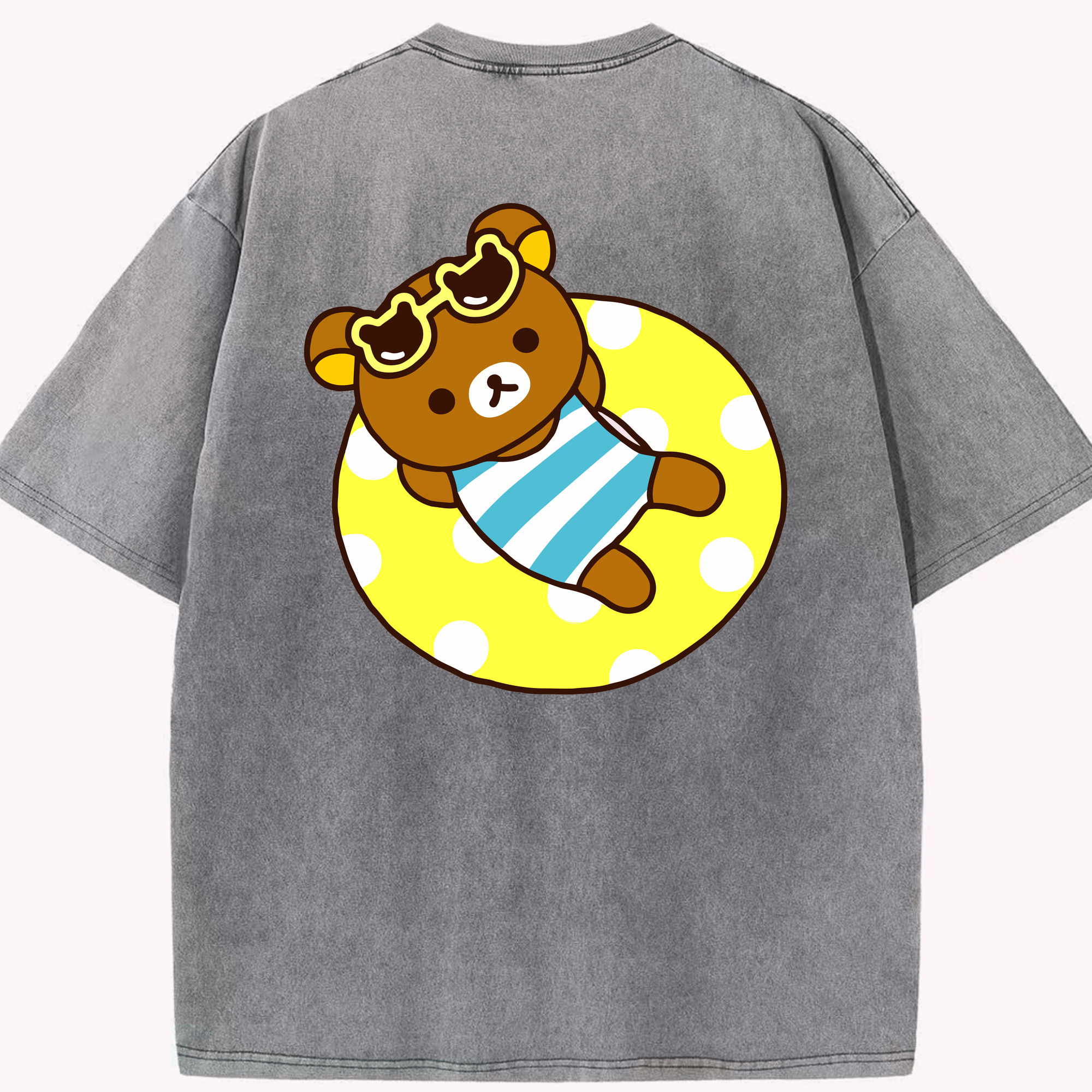 （画像用） リラックマ リラックマ キイロイトリ Rilakkuma Korilakkuma Kiiroitori 綿100% ヴィンテージ風 半袖Tシャツ（背面プリント）