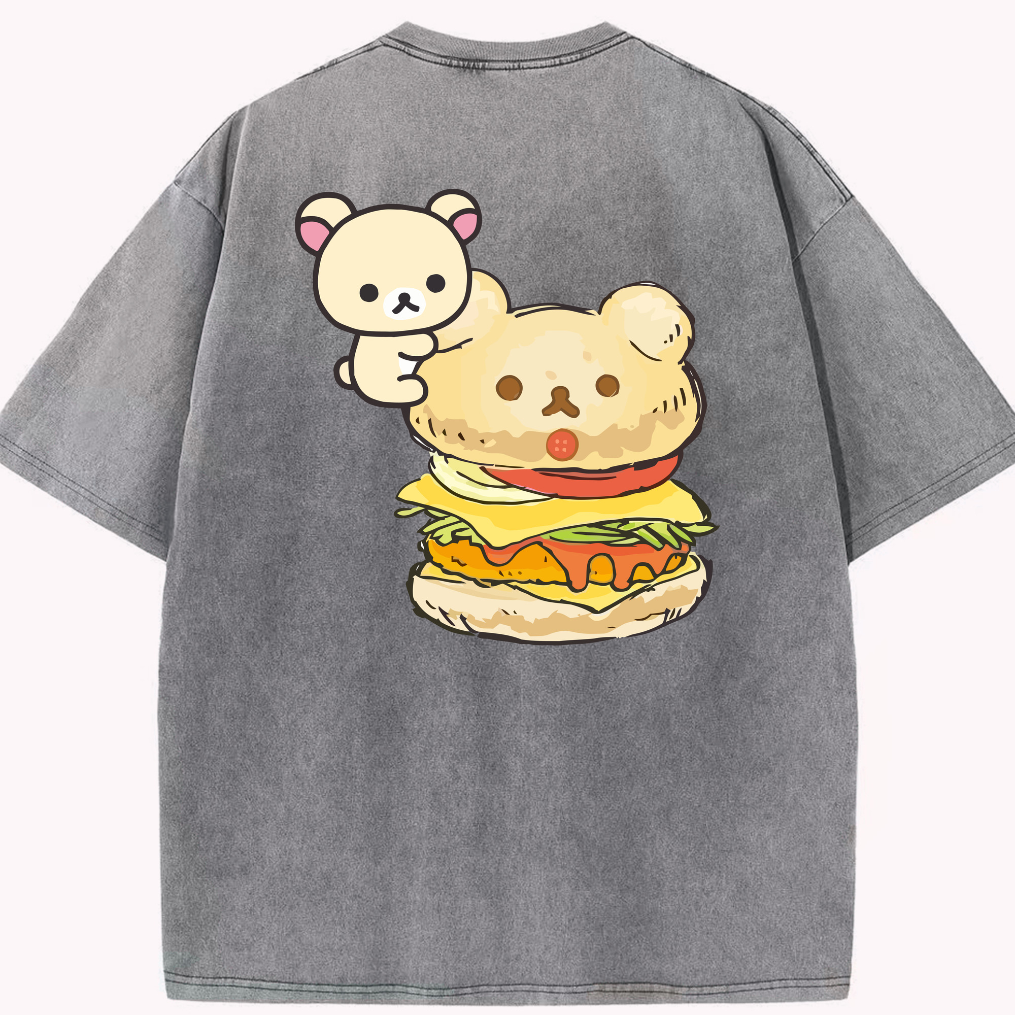 （画像用） リラックマ リラックマ キイロイトリ Rilakkuma Korilakkuma Kiiroitori 綿100% ヴィンテージ風 半袖Tシャツ（背面プリント）