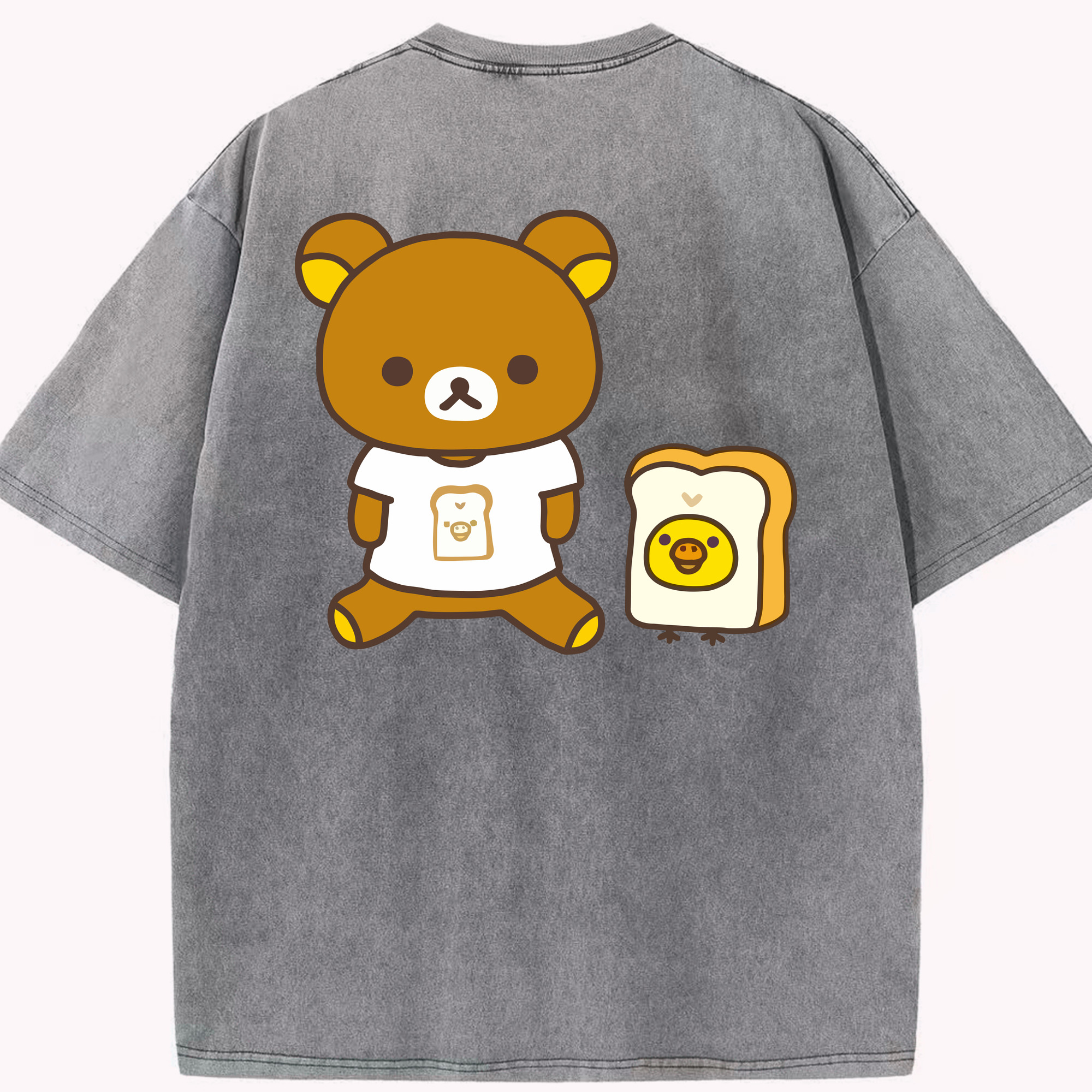 （画像用） リラックマ リラックマ キイロイトリ Rilakkuma Korilakkuma Kiiroitori 綿100% ヴィンテージ風 半袖Tシャツ（背面プリント）