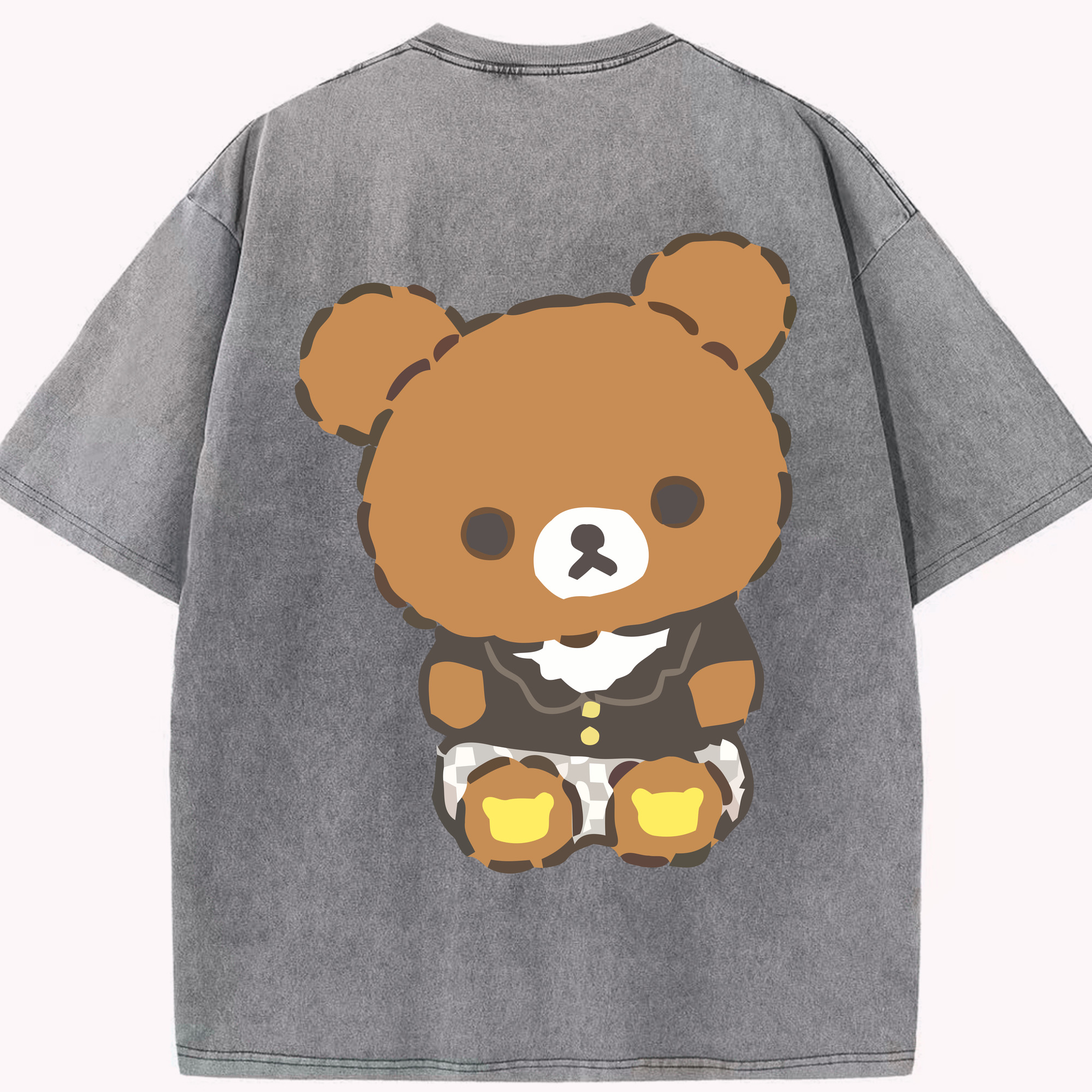 （画像用） リラックマ リラックマ キイロイトリ Rilakkuma Korilakkuma Kiiroitori 綿100% ヴィンテージ風 半袖Tシャツ（背面プリント）