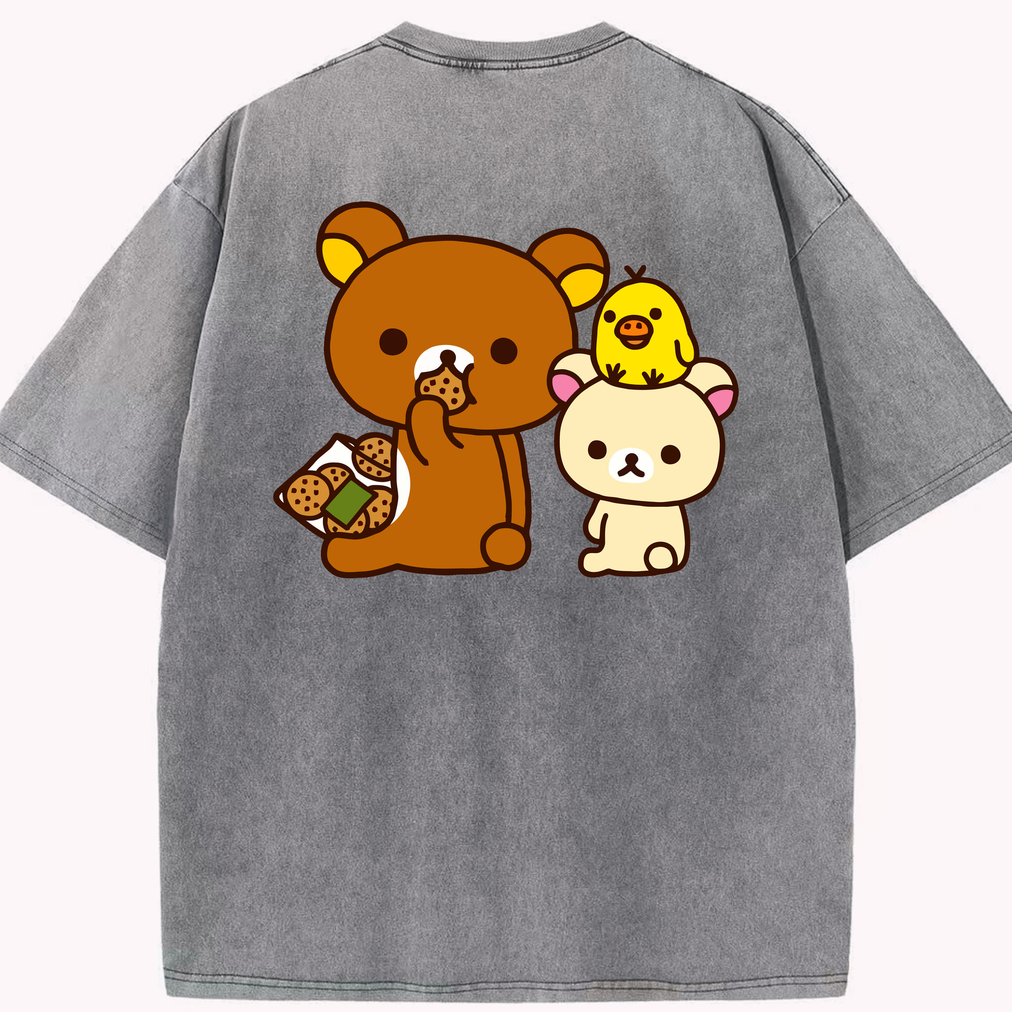 （画像用） リラックマ リラックマ キイロイトリ Rilakkuma Korilakkuma Kiiroitori 綿100% ヴィンテージ風 半袖Tシャツ（背面プリント）