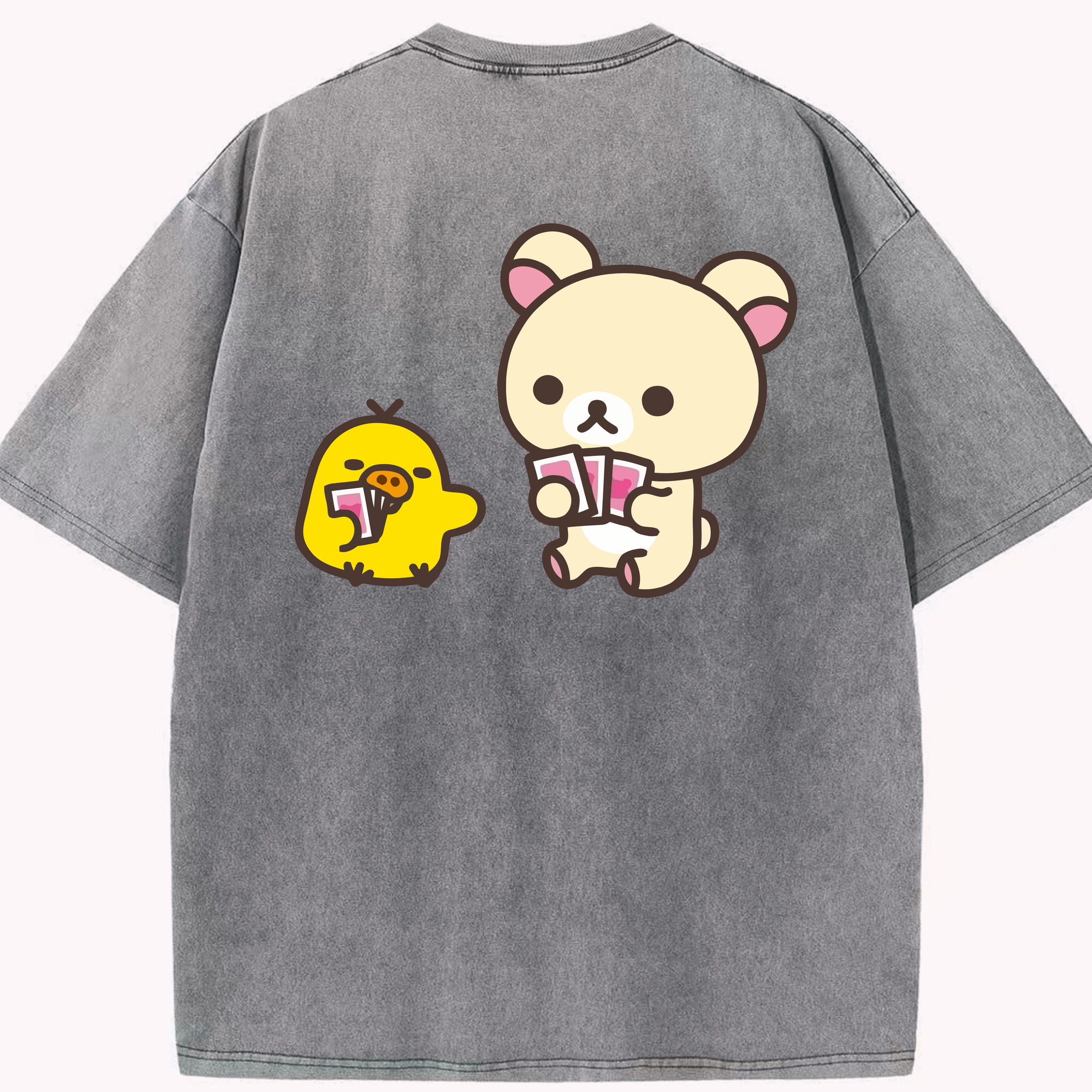 （画像用） リラックマ リラックマ キイロイトリ Rilakkuma Korilakkuma Kiiroitori 綿100% ヴィンテージ風 半袖Tシャツ（背面プリント）