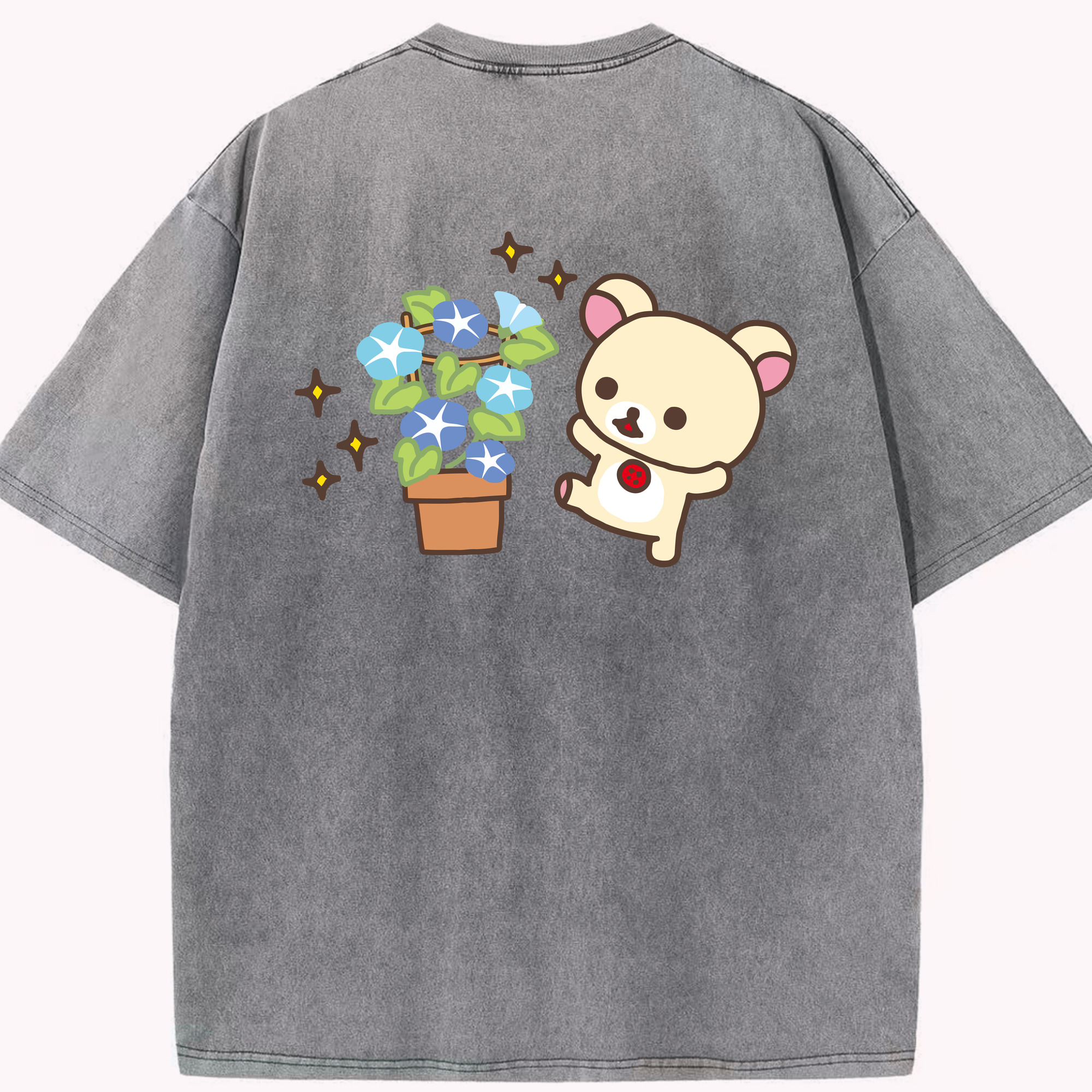 （画像用） リラックマ リラックマ キイロイトリ Rilakkuma Korilakkuma Kiiroitori 綿100% ヴィンテージ風 半袖Tシャツ（背面プリント）