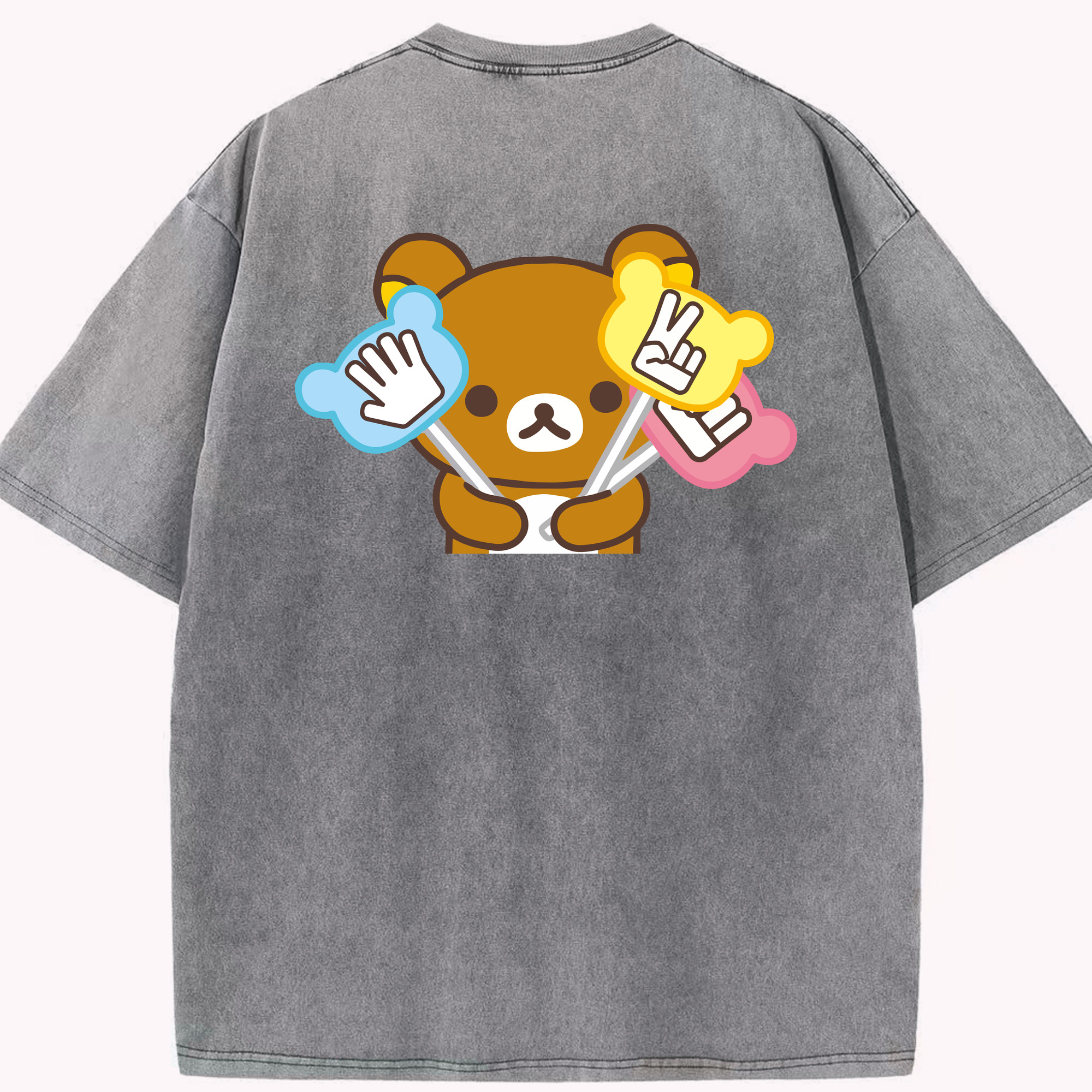 （画像用） リラックマ リラックマ キイロイトリ Rilakkuma Korilakkuma Kiiroitori 綿100% ヴィンテージ風 半袖Tシャツ（背面プリント）