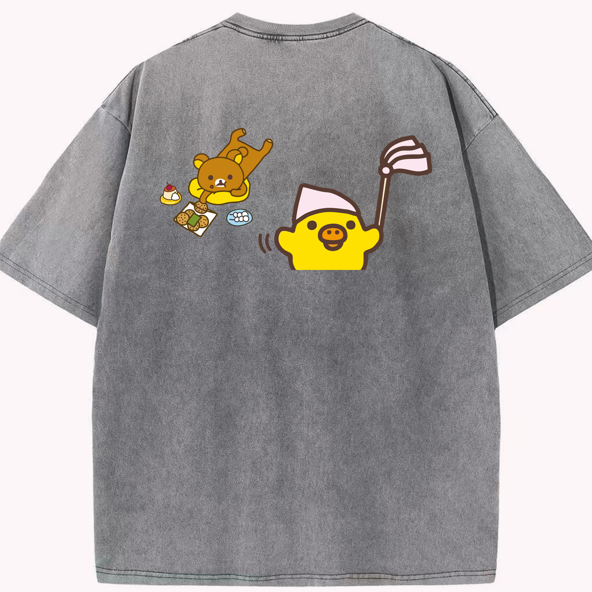 （画像用） リラックマ リラックマ キイロイトリ Rilakkuma Korilakkuma Kiiroitori 綿100% ヴィンテージ風 半袖Tシャツ（背面プリント）