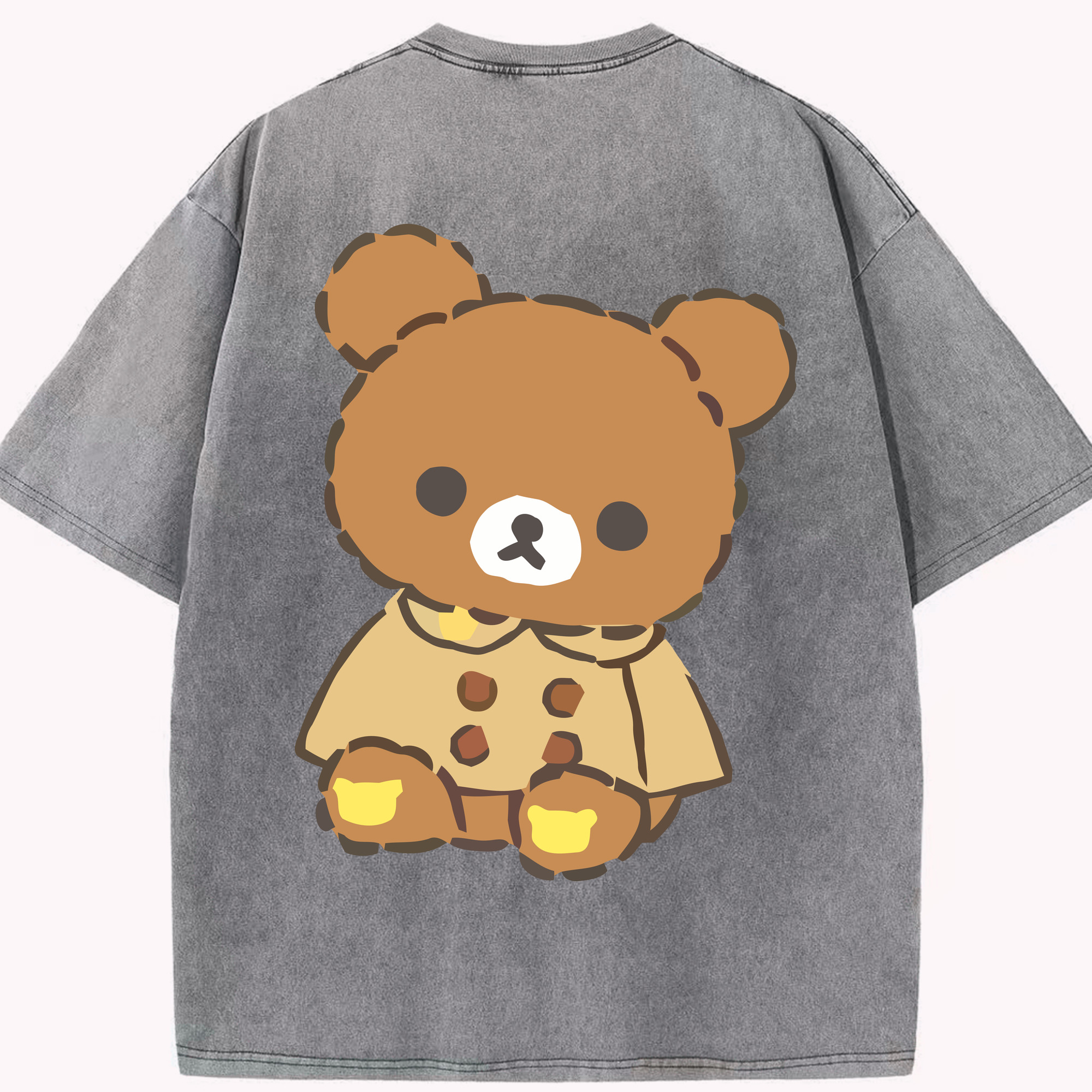 （画像用） リラックマ リラックマ キイロイトリ Rilakkuma Korilakkuma Kiiroitori 綿100% ヴィンテージ風 半袖Tシャツ（背面プリント）
