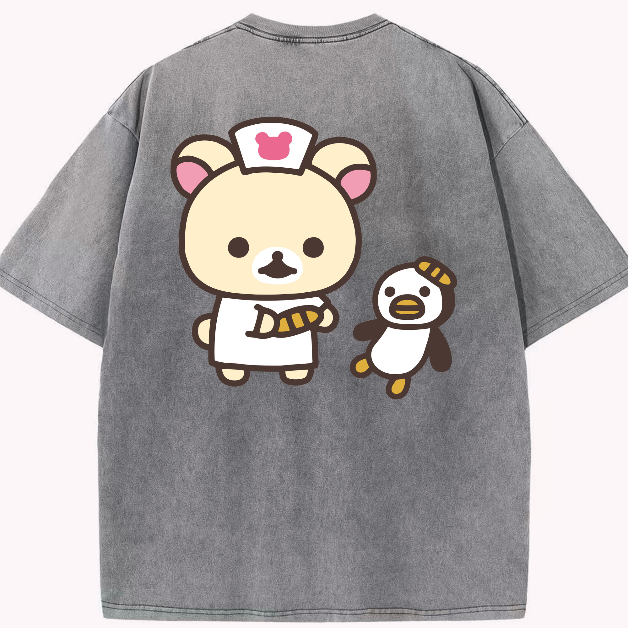 （画像用） リラックマ リラックマ キイロイトリ Rilakkuma Korilakkuma Kiiroitori 綿100% ヴィンテージ風 半袖Tシャツ（背面プリント）