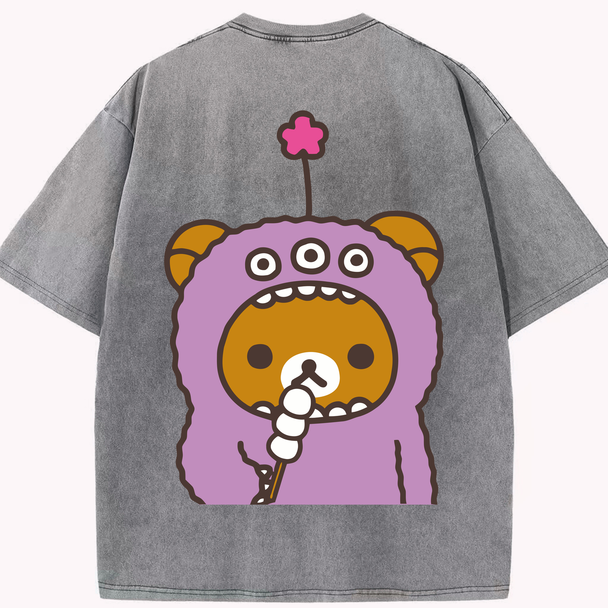 （画像用） リラックマ リラックマ キイロイトリ Rilakkuma Korilakkuma Kiiroitori 綿100% ヴィンテージ風 半袖Tシャツ（背面プリント）