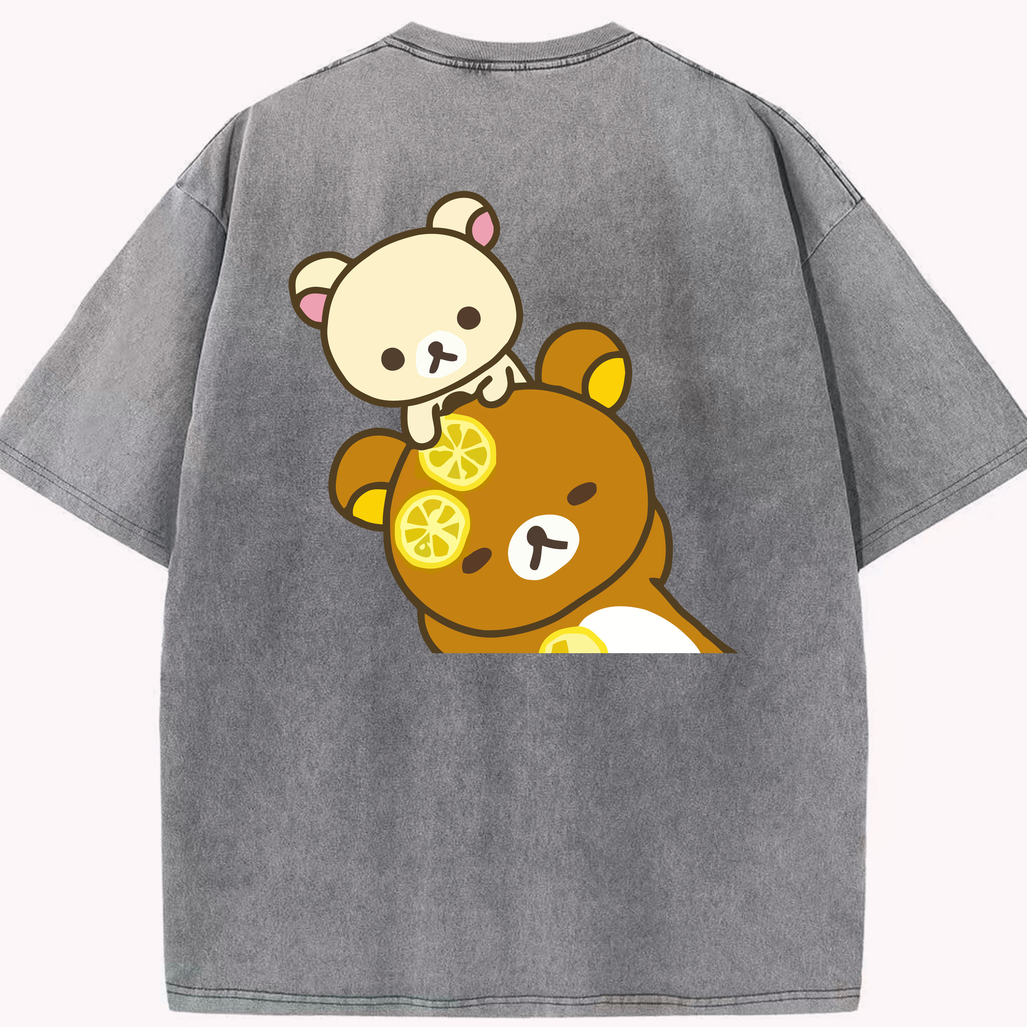 （画像用） リラックマ リラックマ キイロイトリ Rilakkuma Korilakkuma Kiiroitori 綿100% ヴィンテージ風 半袖Tシャツ（背面プリント）