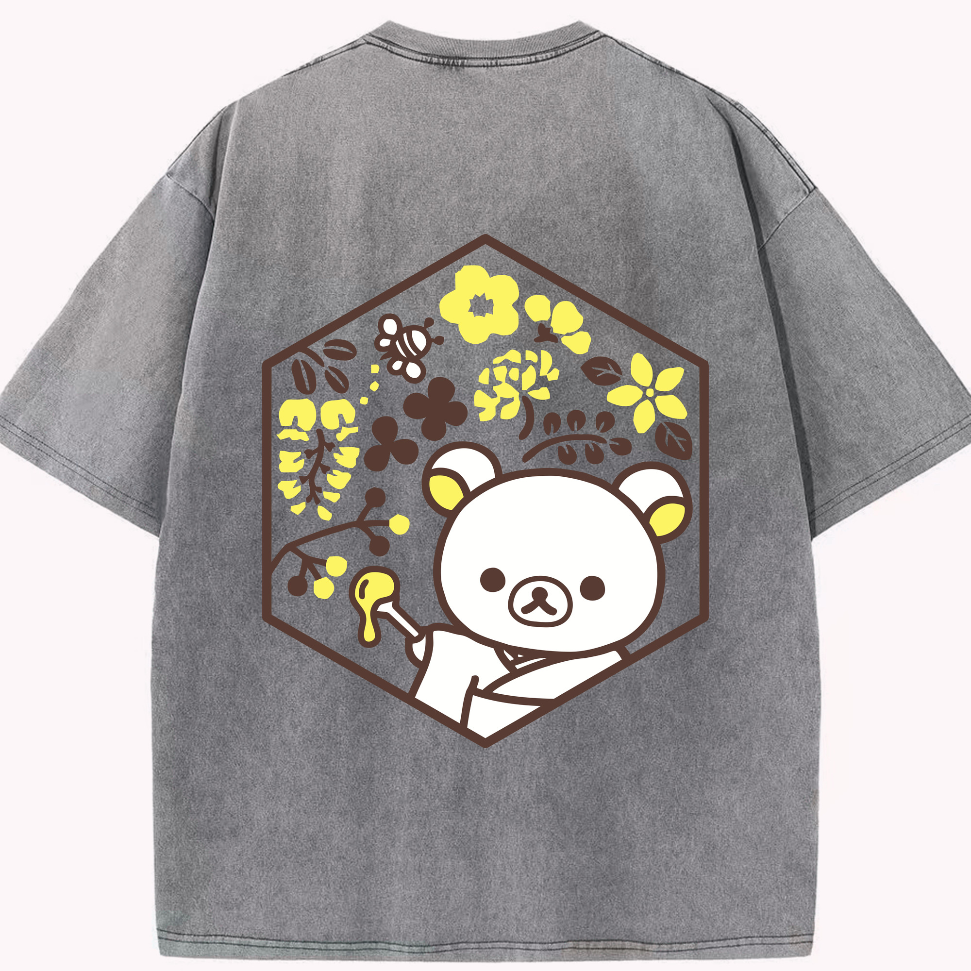 （画像用） リラックマ リラックマ キイロイトリ Rilakkuma Korilakkuma Kiiroitori 綿100% ヴィンテージ風 半袖Tシャツ（背面プリント）
