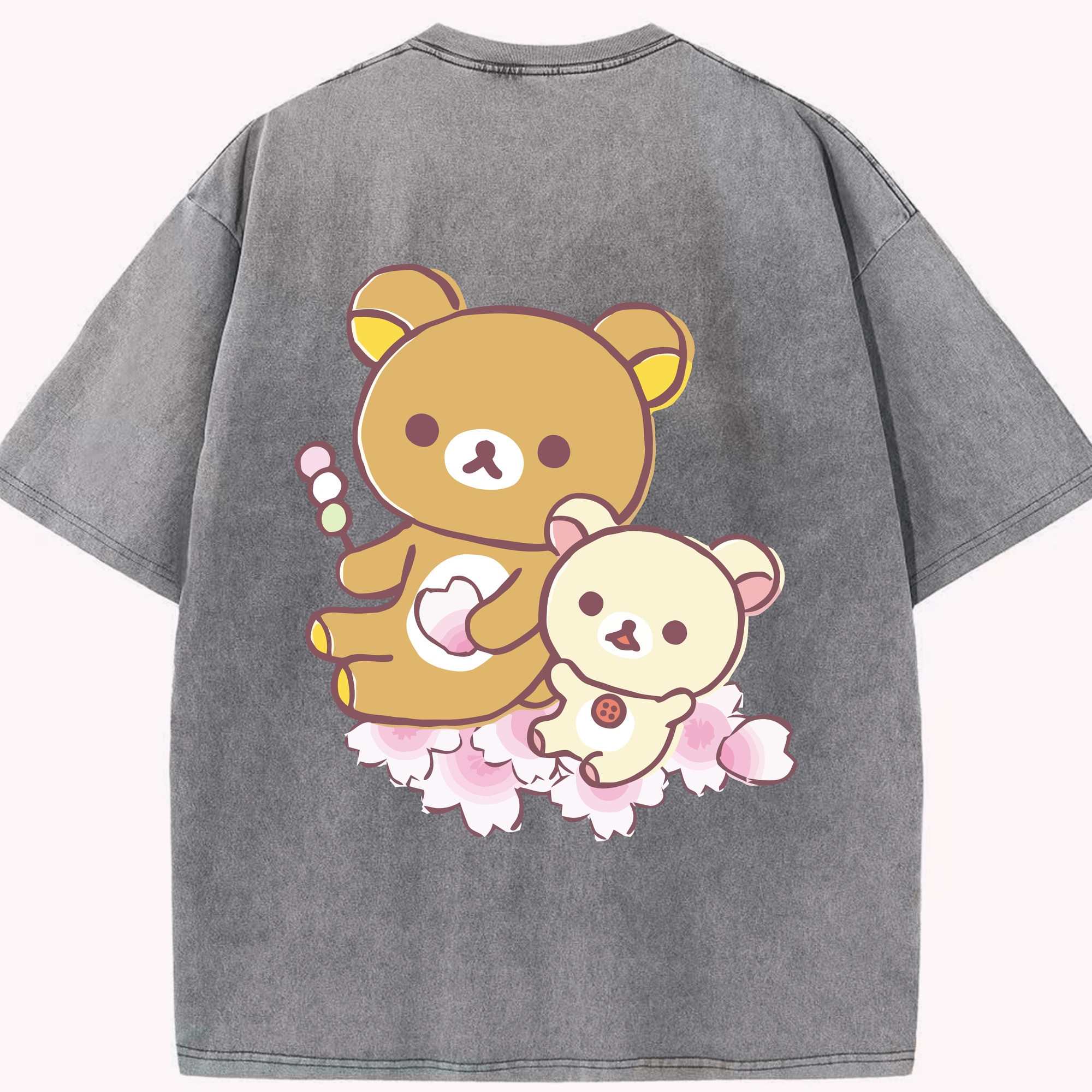 （画像用） リラックマ リラックマ キイロイトリ Rilakkuma Korilakkuma Kiiroitori 綿100% ヴィンテージ風 半袖Tシャツ（背面プリント）