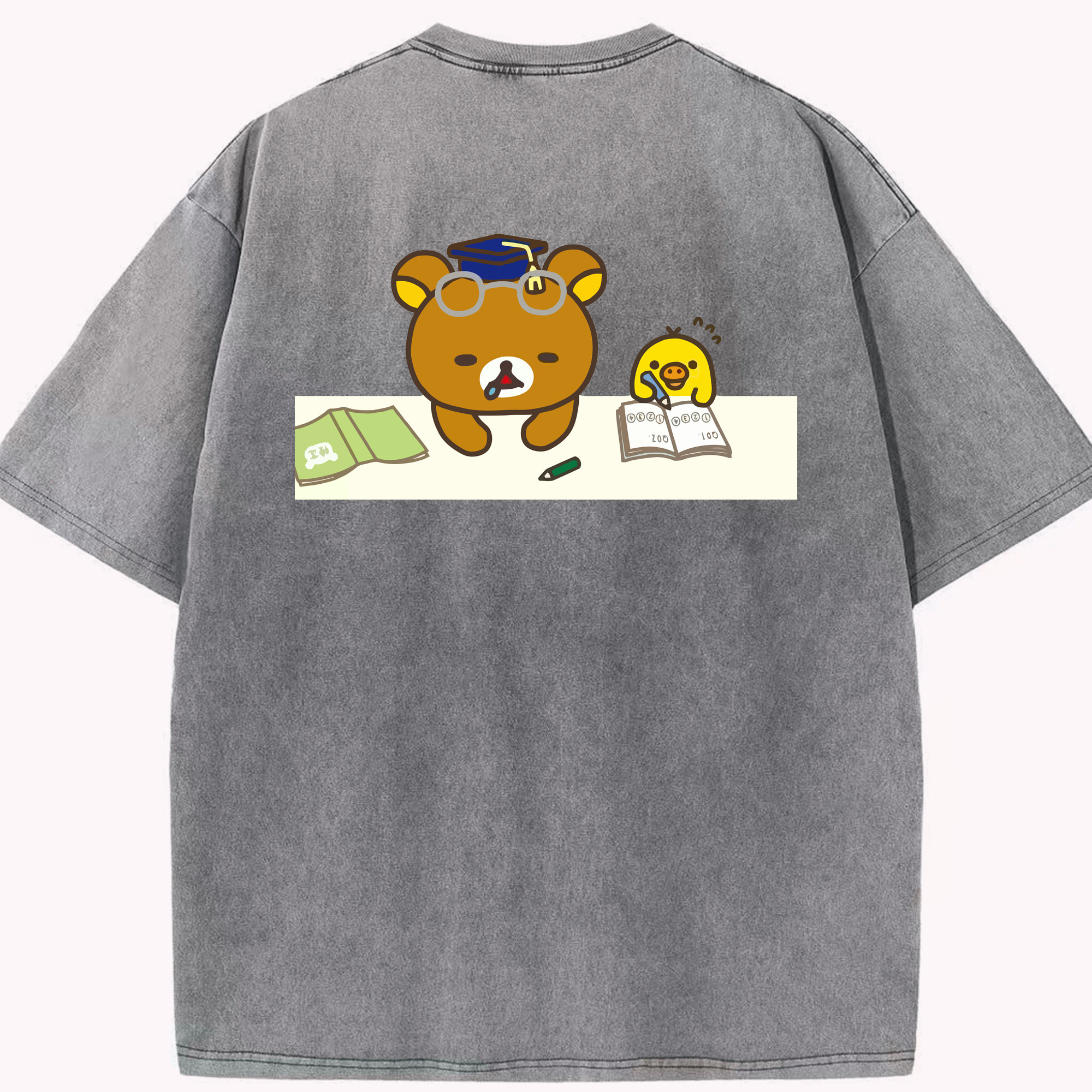 （画像用） リラックマ リラックマ キイロイトリ Rilakkuma Korilakkuma Kiiroitori 綿100% ヴィンテージ風 半袖Tシャツ（背面プリント）