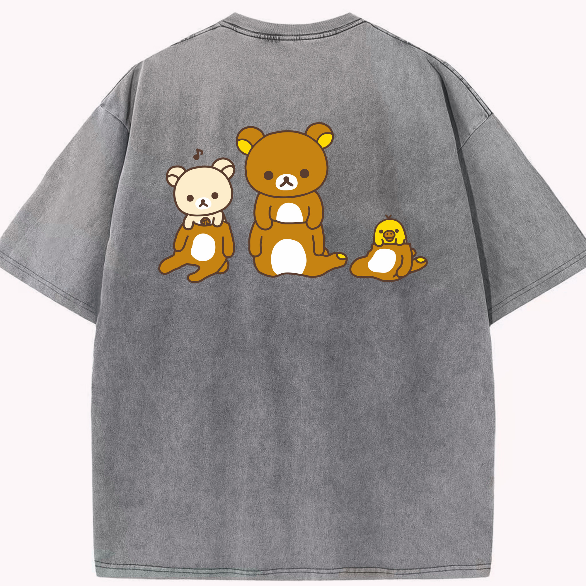 （画像用） リラックマ リラックマ キイロイトリ Rilakkuma Korilakkuma Kiiroitori 綿100% ヴィンテージ風 半袖Tシャツ（背面プリント）