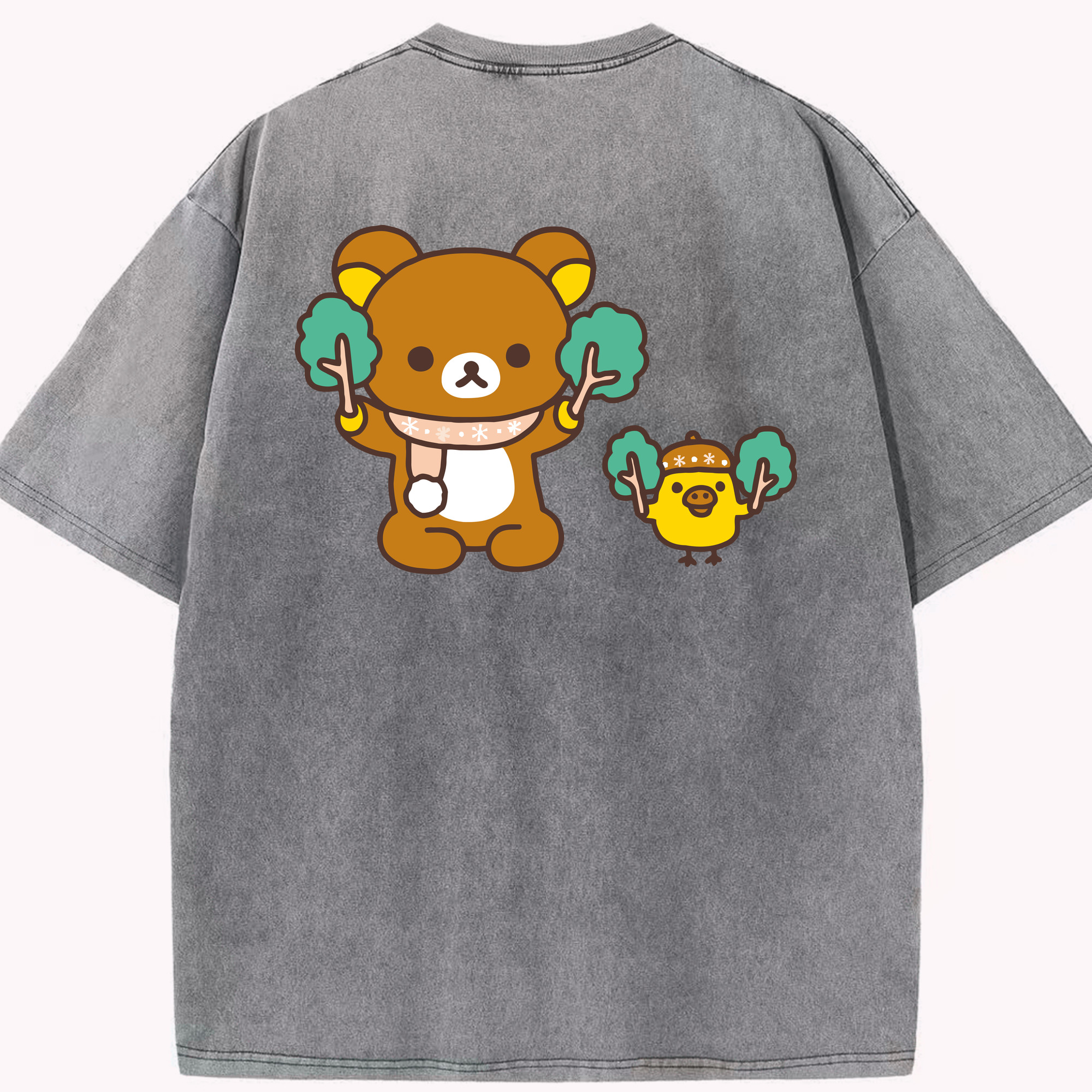 （画像用） リラックマ リラックマ キイロイトリ Rilakkuma Korilakkuma Kiiroitori 綿100% ヴィンテージ風 半袖Tシャツ（背面プリント）