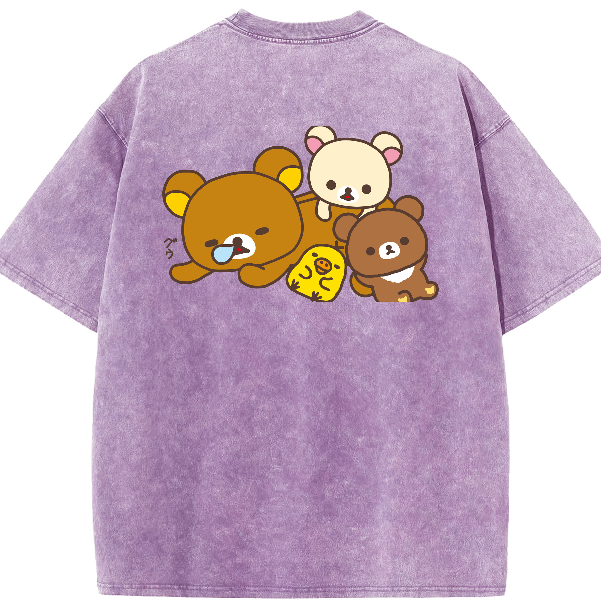（画像用） リラックマ リラックマ キイロイトリ Rilakkuma Korilakkuma Kiiroitori 綿100% ヴィンテージ風 半袖Tシャツ（背面プリント）