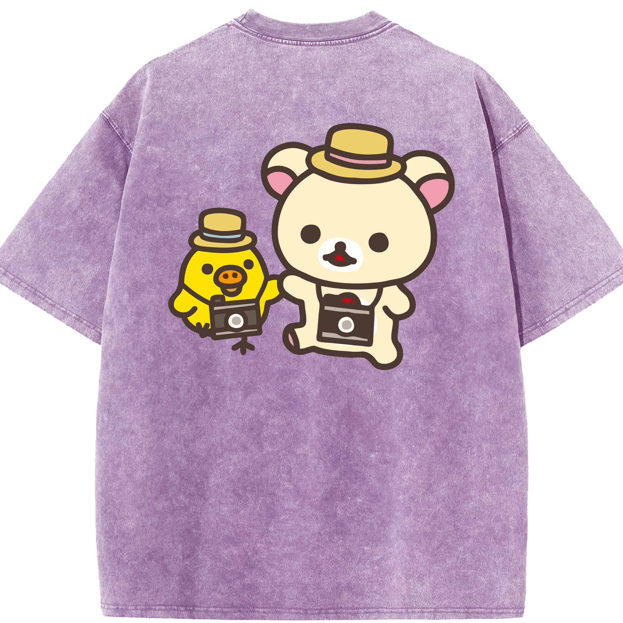 （画像用） リラックマ リラックマ キイロイトリ Rilakkuma Korilakkuma Kiiroitori 綿100% ヴィンテージ風 半袖Tシャツ（背面プリント）