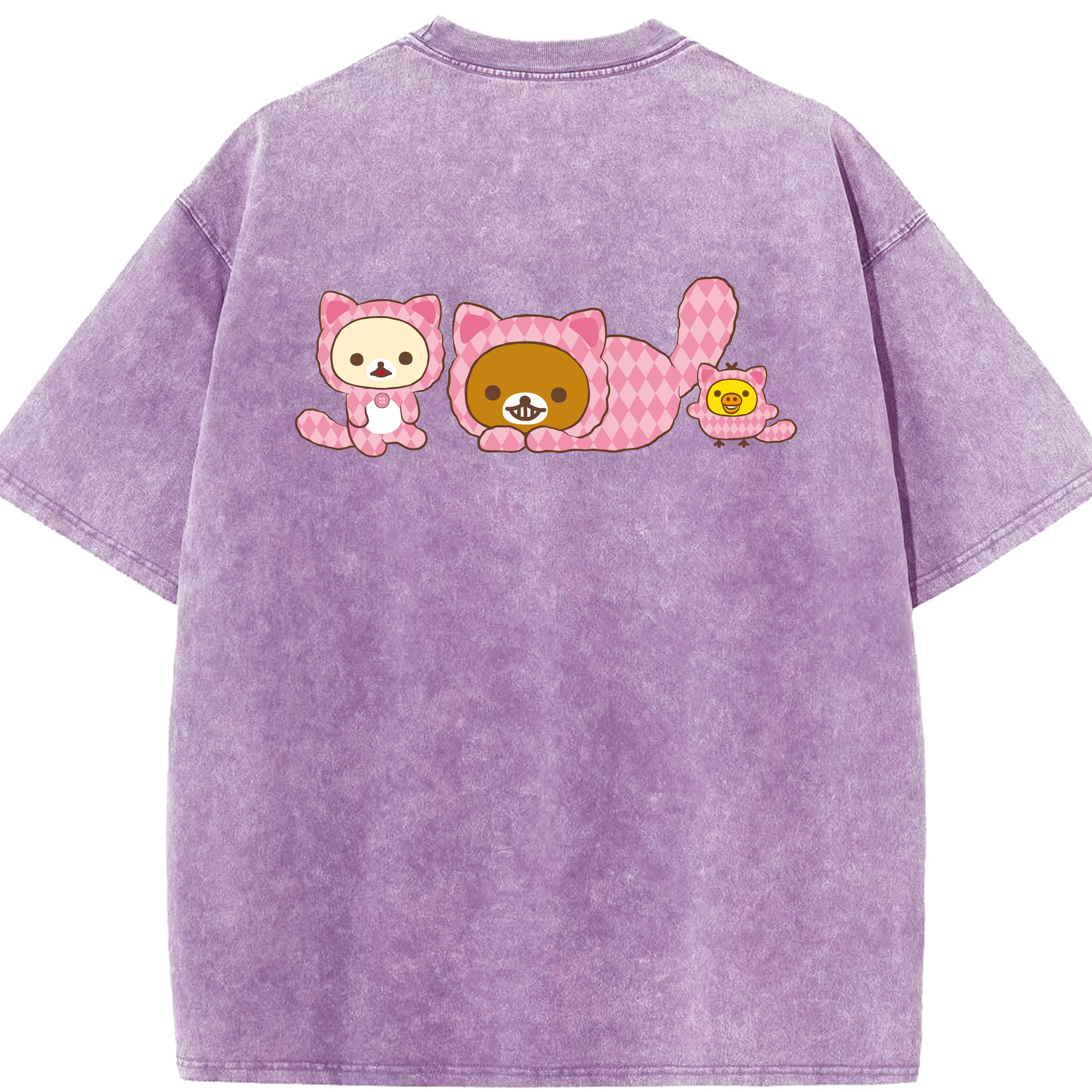 リラックマ リラックマ キイロイトリ Rilakkuma Korilakkuma Kiiroitori 綿100% ヴィンテージ風 半袖Tシャツ（背面プリント）