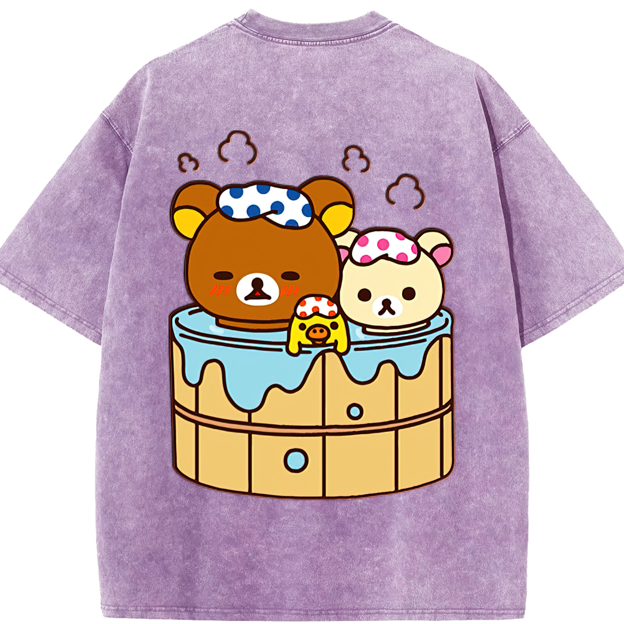 （画像用） リラックマ リラックマ キイロイトリ Rilakkuma Korilakkuma Kiiroitori 綿100% ヴィンテージ風 半袖Tシャツ（背面プリント）