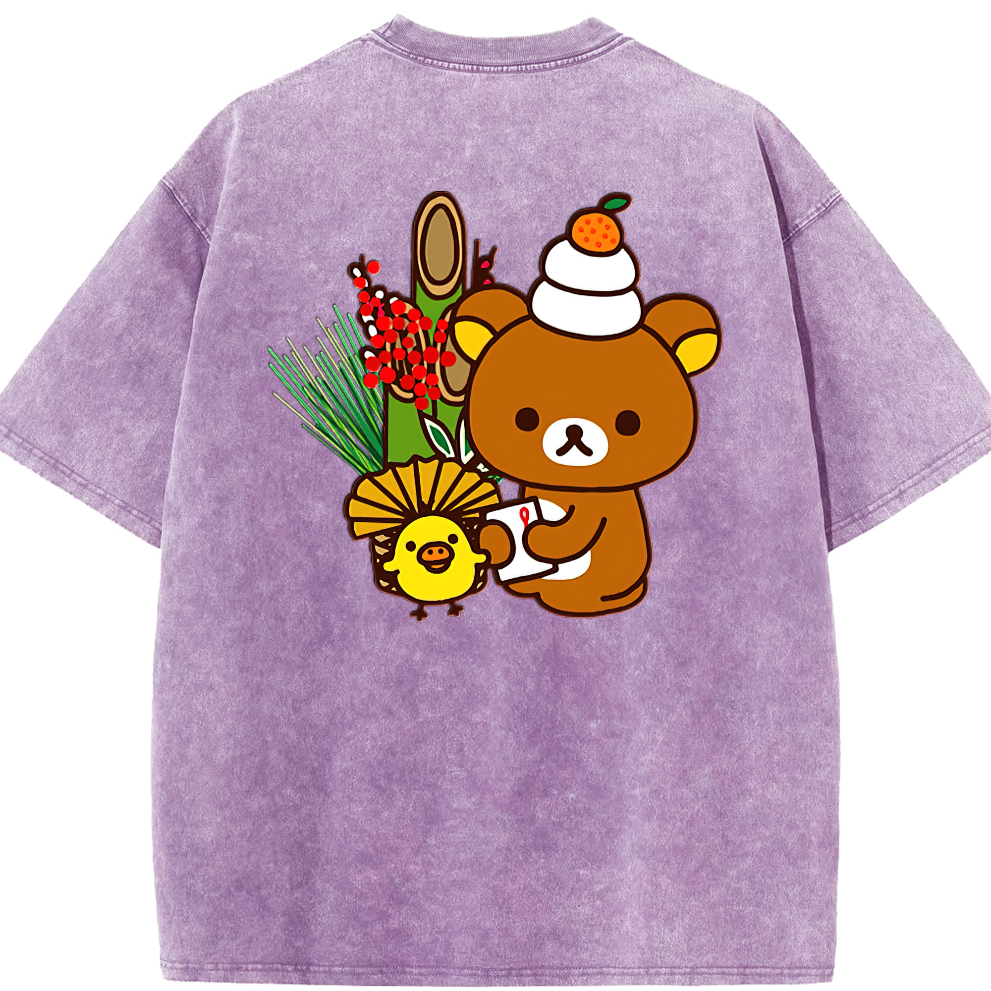 （画像用） リラックマ リラックマ キイロイトリ Rilakkuma Korilakkuma Kiiroitori 綿100% ヴィンテージ風 半袖Tシャツ（背面プリント）