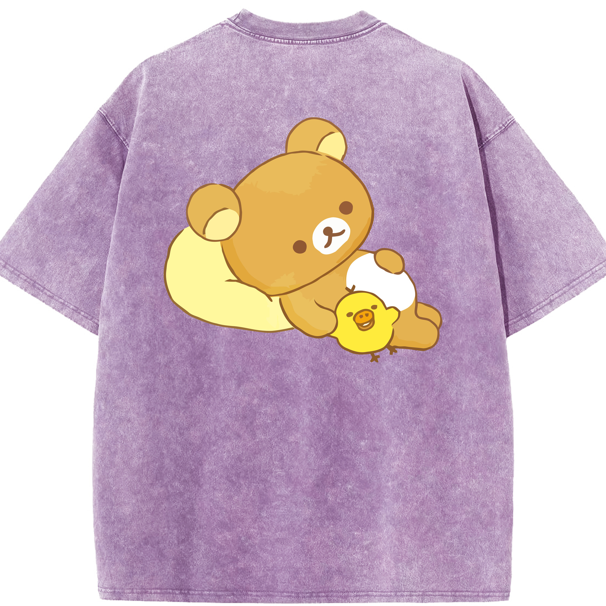 （画像用） リラックマ リラックマ キイロイトリ Rilakkuma Korilakkuma Kiiroitori 綿100% ヴィンテージ風 半袖Tシャツ（背面プリント）