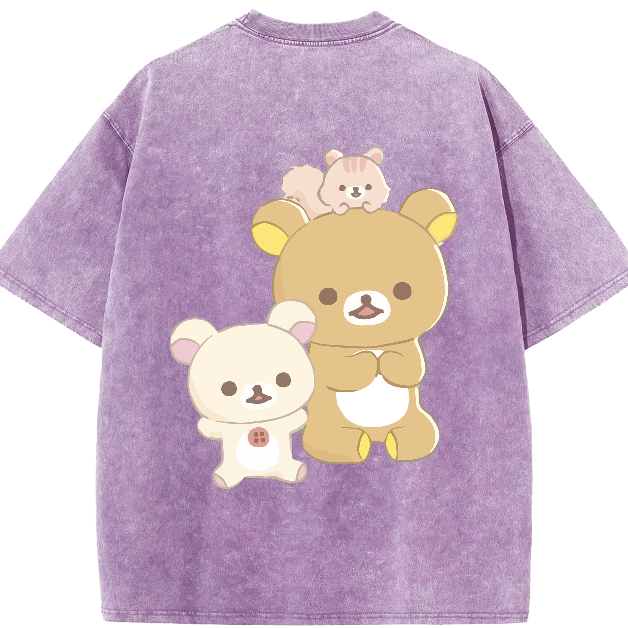 （画像用） リラックマ リラックマ キイロイトリ Rilakkuma Korilakkuma Kiiroitori 綿100% ヴィンテージ風 半袖Tシャツ（背面プリント）