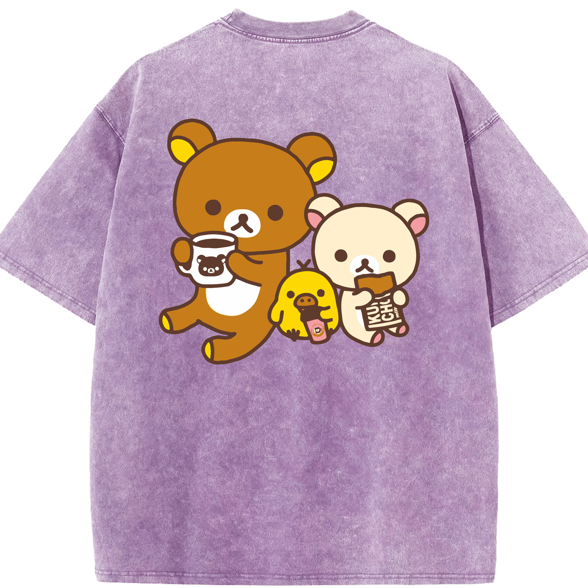 （画像用） リラックマ リラックマ キイロイトリ Rilakkuma Korilakkuma Kiiroitori 綿100% ヴィンテージ風 半袖Tシャツ（背面プリント）