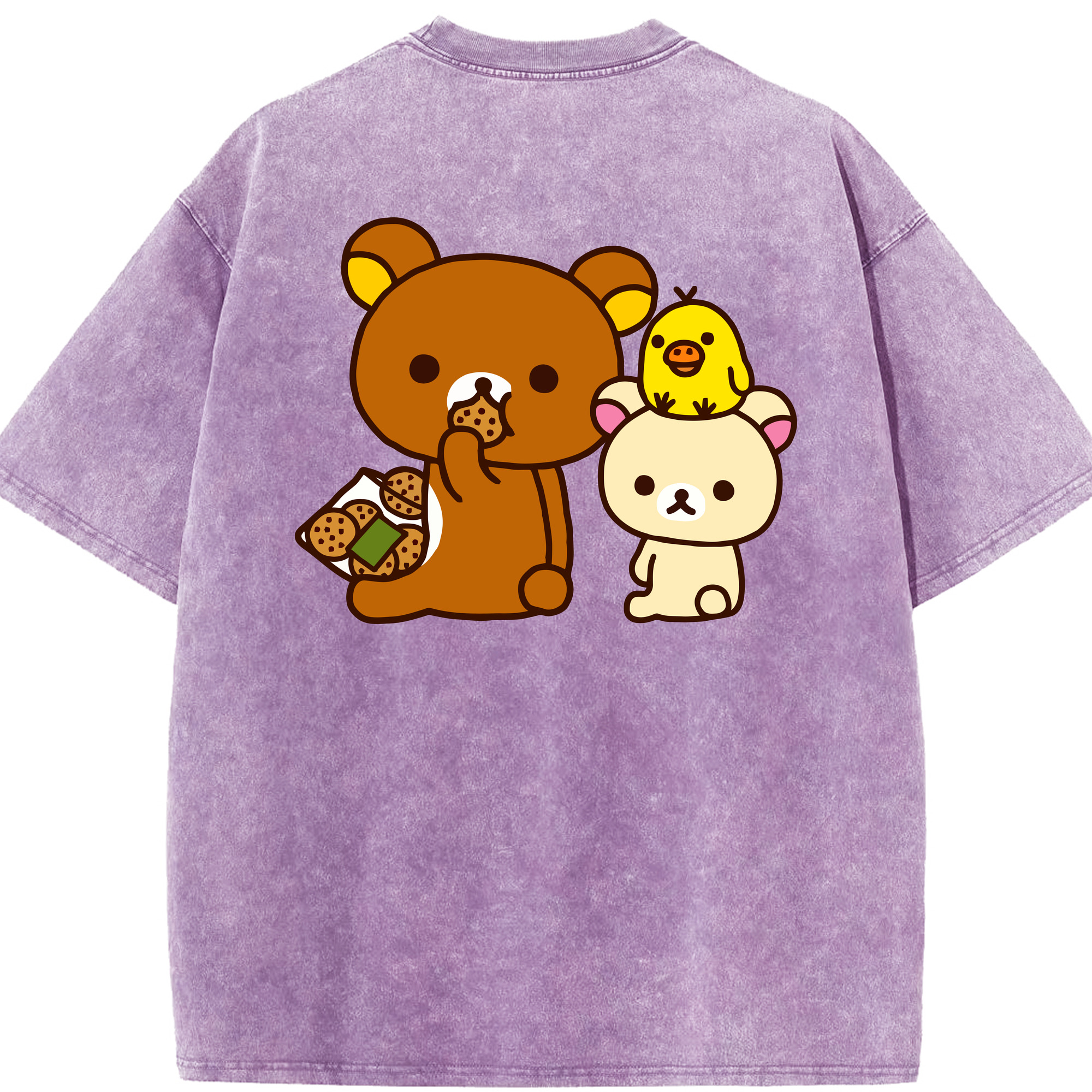 （画像用） リラックマ リラックマ キイロイトリ Rilakkuma Korilakkuma Kiiroitori 綿100% ヴィンテージ風 半袖Tシャツ（背面プリント）