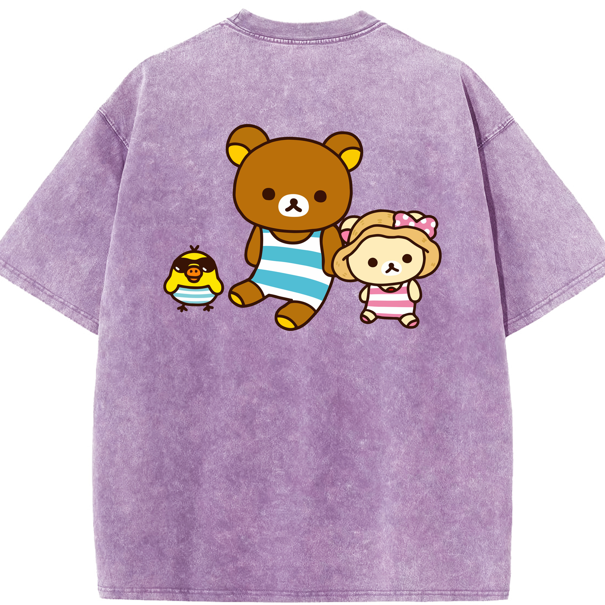 （画像用） リラックマ リラックマ キイロイトリ Rilakkuma Korilakkuma Kiiroitori 綿100% ヴィンテージ風 半袖Tシャツ（背面プリント）