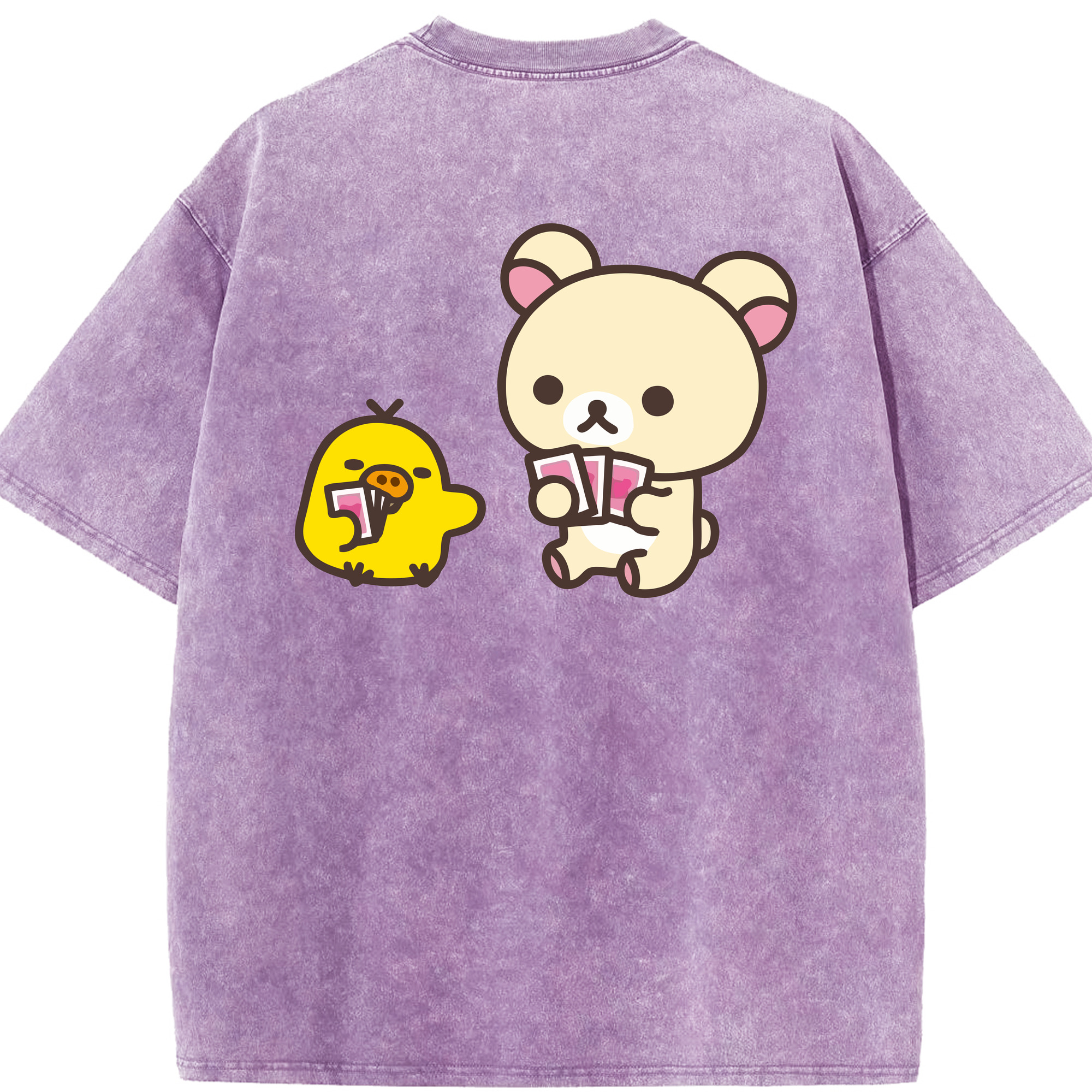（画像用） リラックマ リラックマ キイロイトリ Rilakkuma Korilakkuma Kiiroitori 綿100% ヴィンテージ風 半袖Tシャツ（背面プリント）