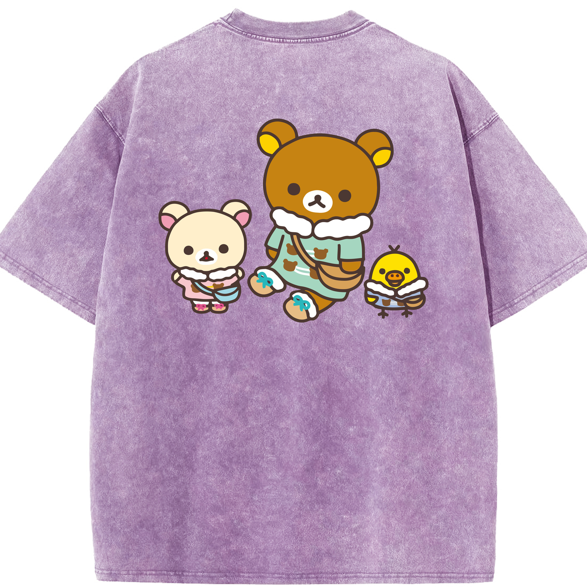 （画像用） リラックマ リラックマ キイロイトリ Rilakkuma Korilakkuma Kiiroitori 綿100% ヴィンテージ風 半袖Tシャツ（背面プリント）