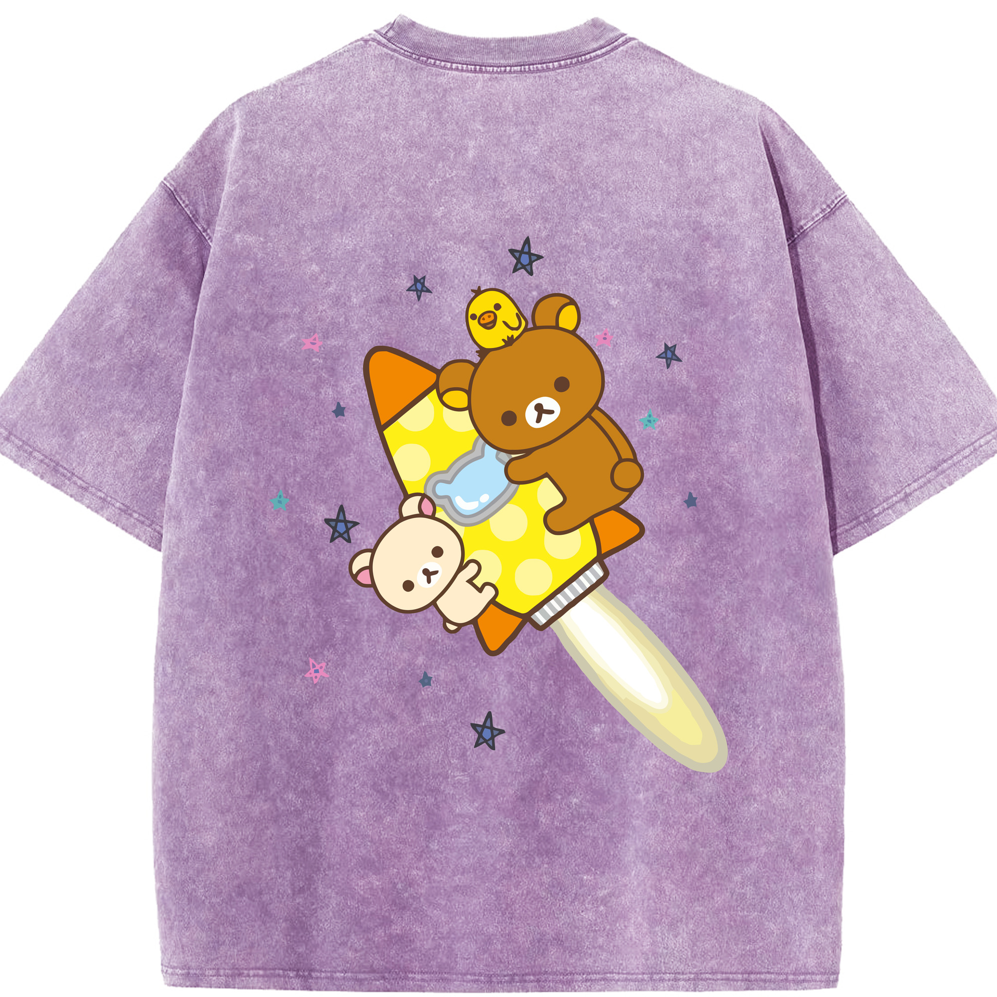 （画像用） リラックマ リラックマ キイロイトリ Rilakkuma Korilakkuma Kiiroitori 綿100% ヴィンテージ風 半袖Tシャツ（背面プリント）
