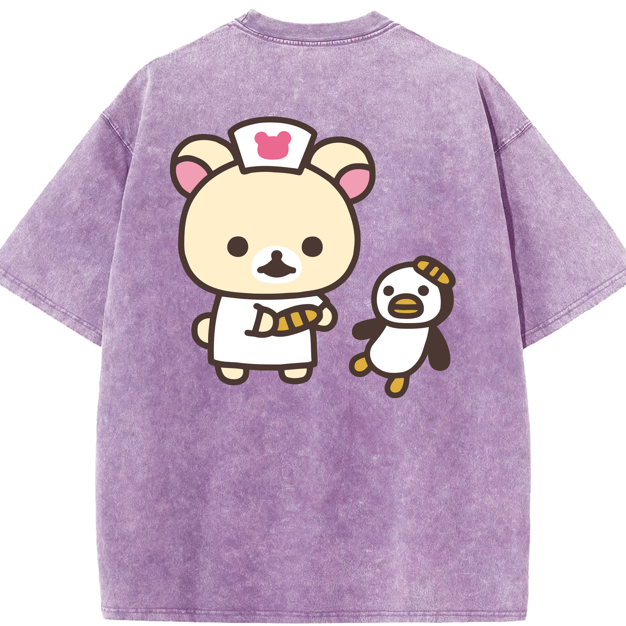 （画像用） リラックマ リラックマ キイロイトリ Rilakkuma Korilakkuma Kiiroitori 綿100% ヴィンテージ風 半袖Tシャツ（背面プリント）