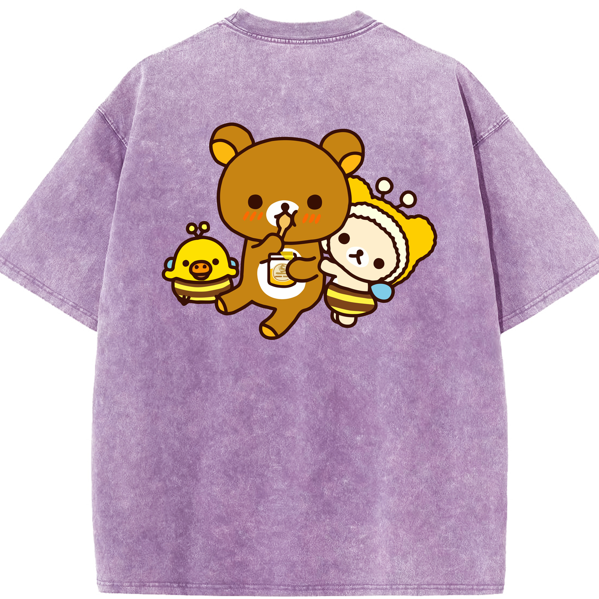（画像用） リラックマ リラックマ キイロイトリ Rilakkuma Korilakkuma Kiiroitori 綿100% ヴィンテージ風 半袖Tシャツ（背面プリント）