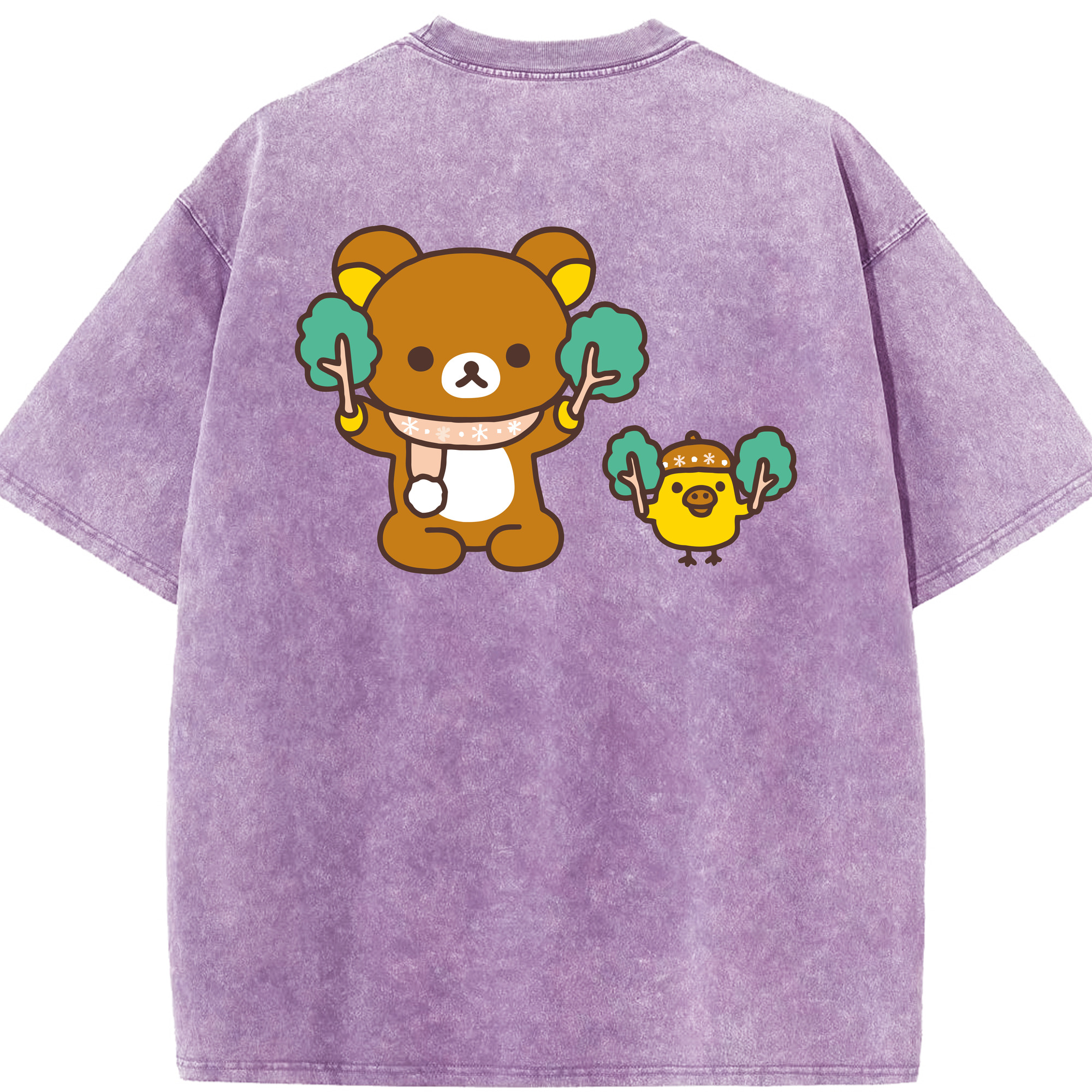 （画像用） リラックマ リラックマ キイロイトリ Rilakkuma Korilakkuma Kiiroitori 綿100% ヴィンテージ風 半袖Tシャツ（背面プリント）