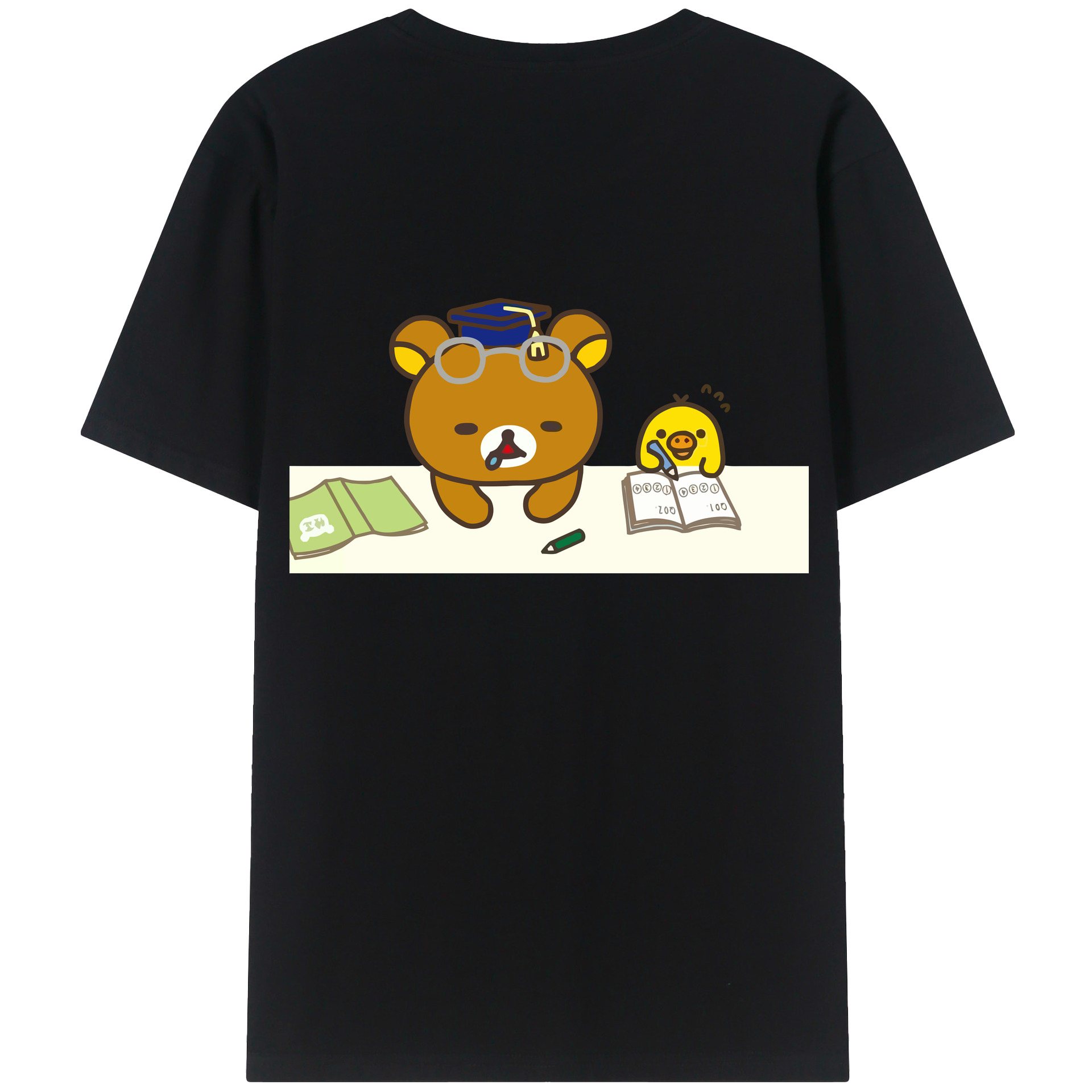 （画像用） リラックマ リラックマ キイロイトリ Rilakkuma Korilakkuma Kiiroitori 綿100％ メンズ半袖Tシャツ（バックプリント） 通気性
