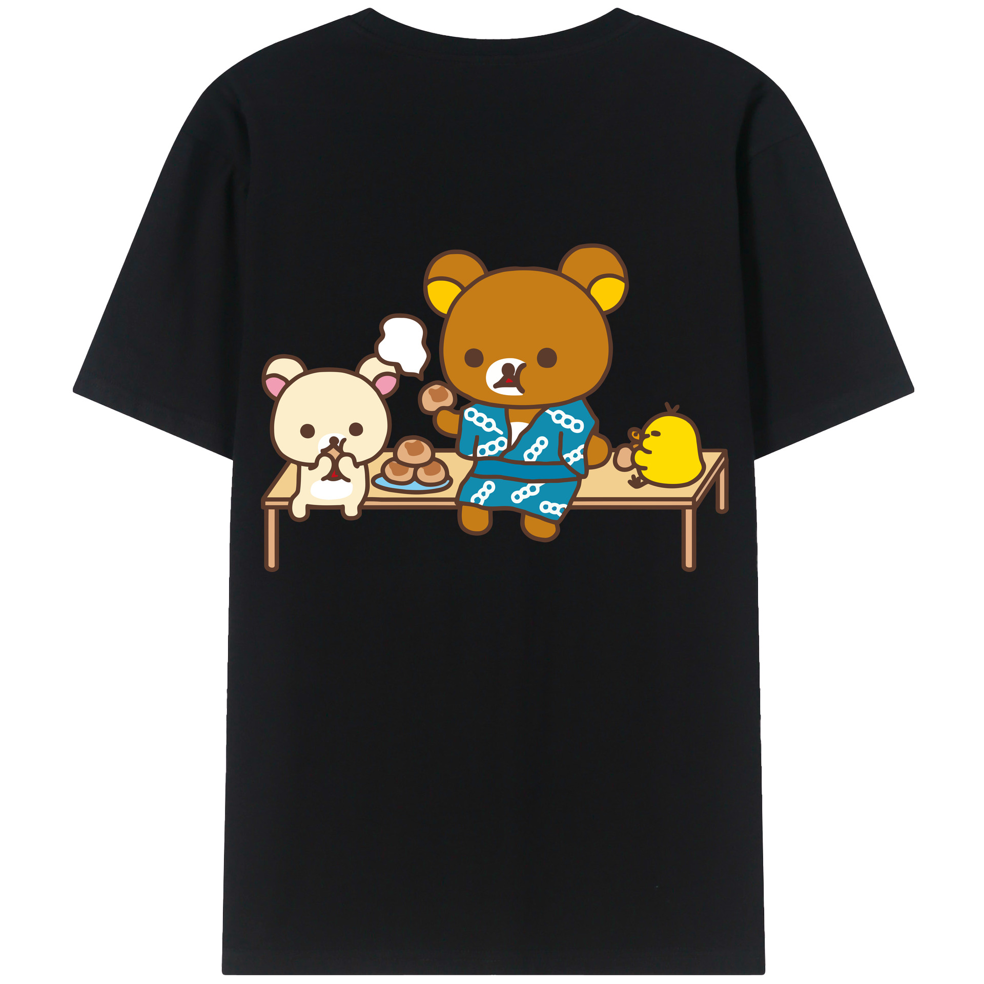 （画像用） リラックマ リラックマ キイロイトリ Rilakkuma Korilakkuma Kiiroitori 綿100％ メンズ半袖Tシャツ（バックプリント） 通気性