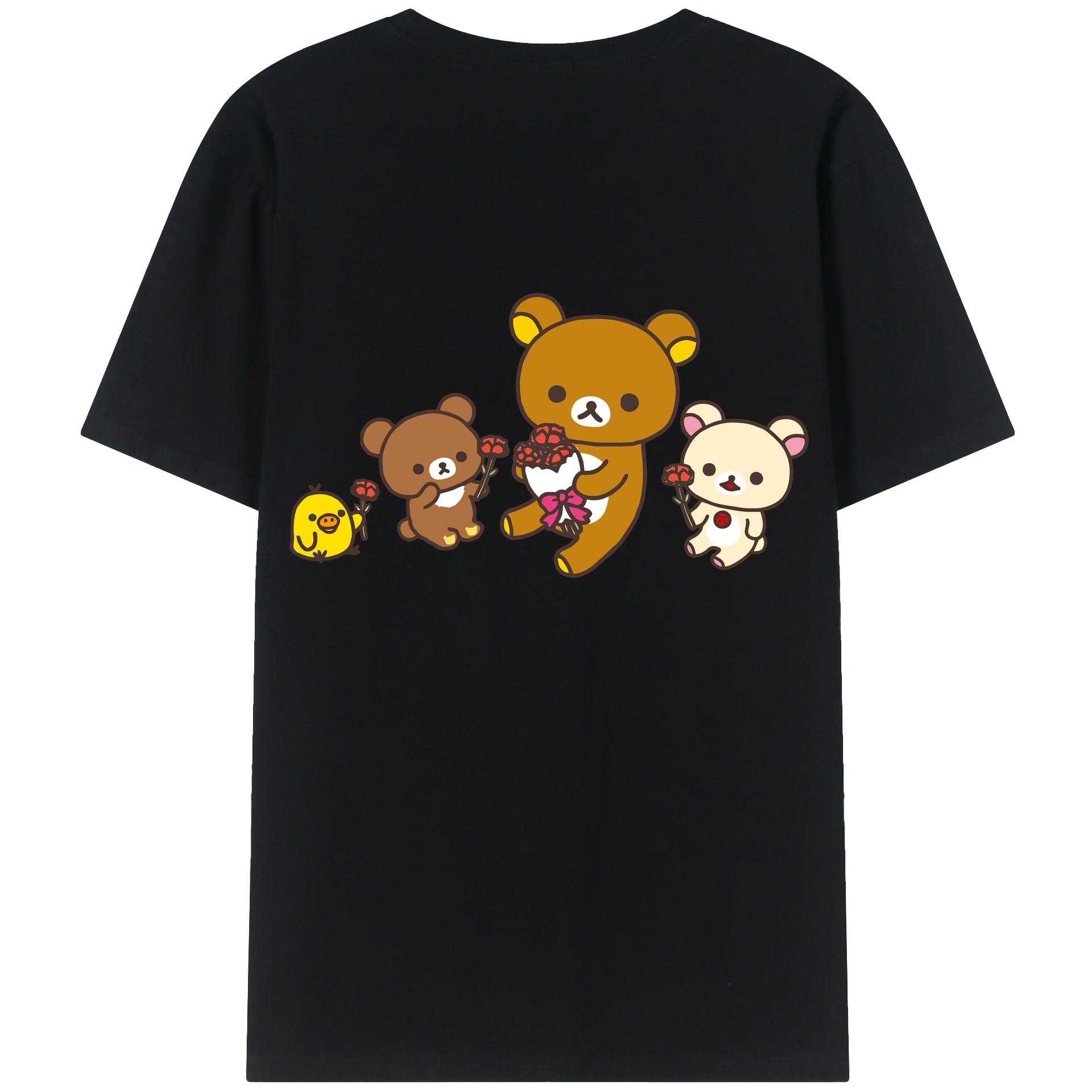 （画像用） リラックマ リラックマ キイロイトリ Rilakkuma Korilakkuma Kiiroitori 綿100％ メンズ半袖Tシャツ（バックプリント） 通気性