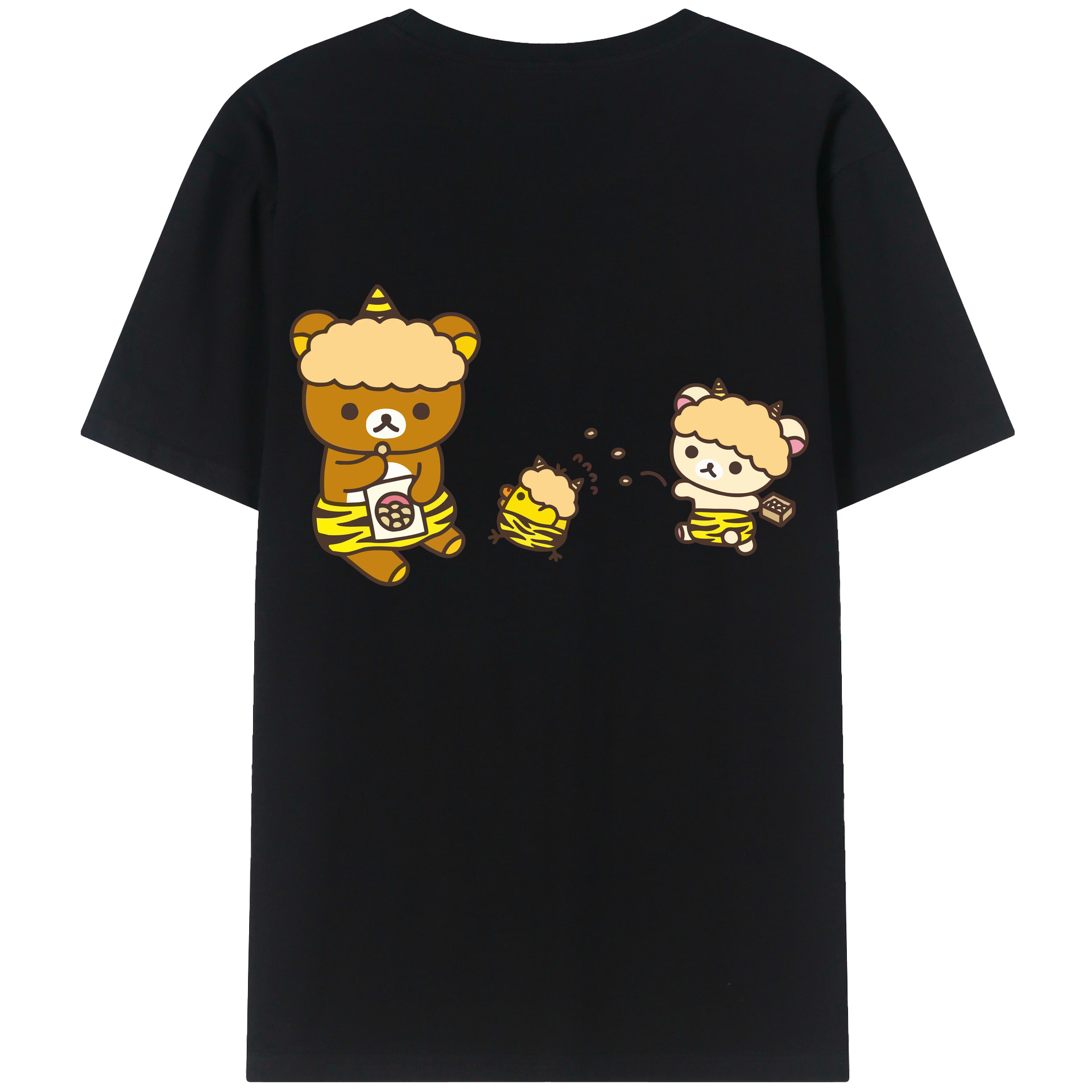 （画像用） リラックマ リラックマ キイロイトリ Rilakkuma Korilakkuma Kiiroitori 綿100％ メンズ半袖Tシャツ（バックプリント） 通気性