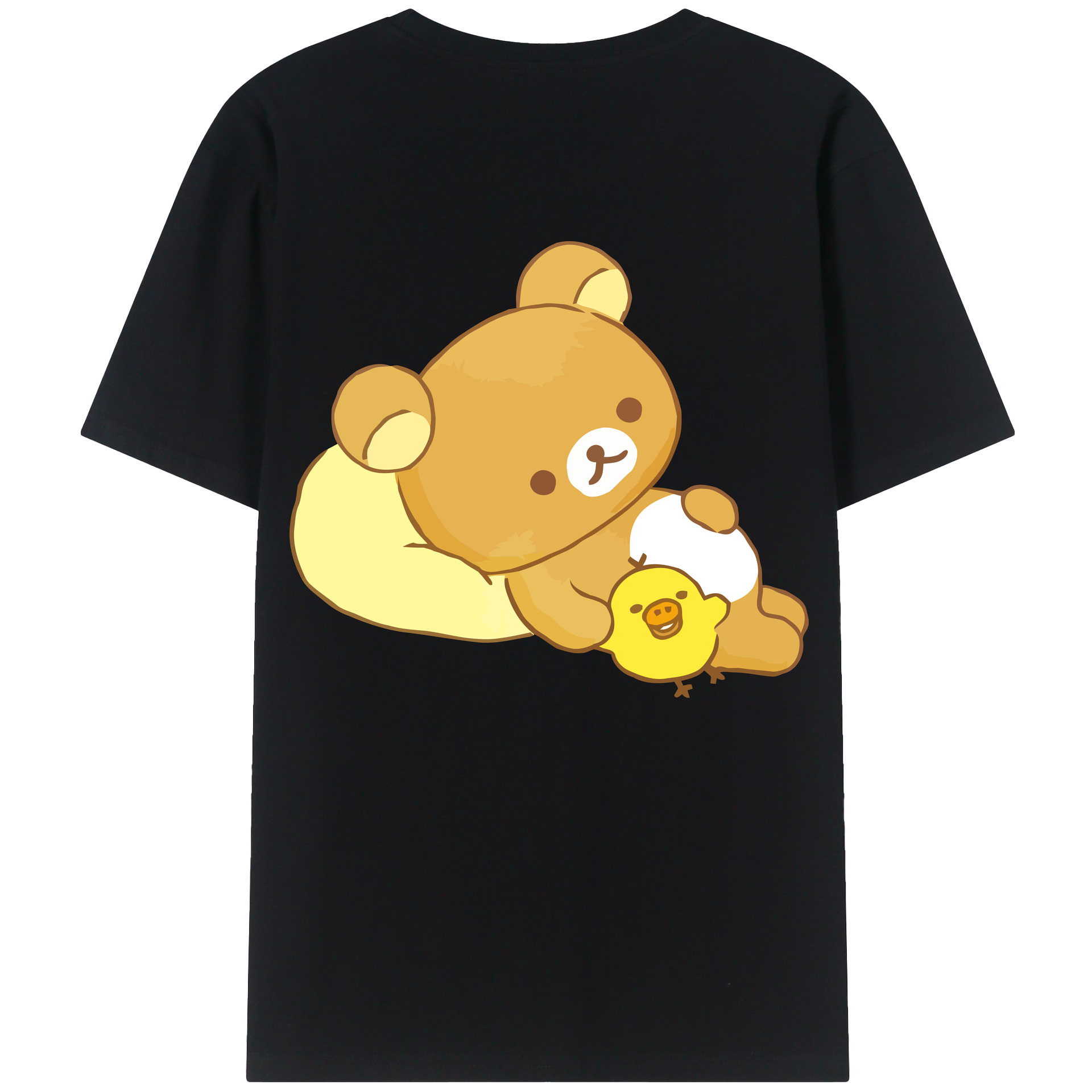 （画像用） リラックマ リラックマ キイロイトリ Rilakkuma Korilakkuma Kiiroitori 綿100％ メンズ半袖Tシャツ（バックプリント） 通気性