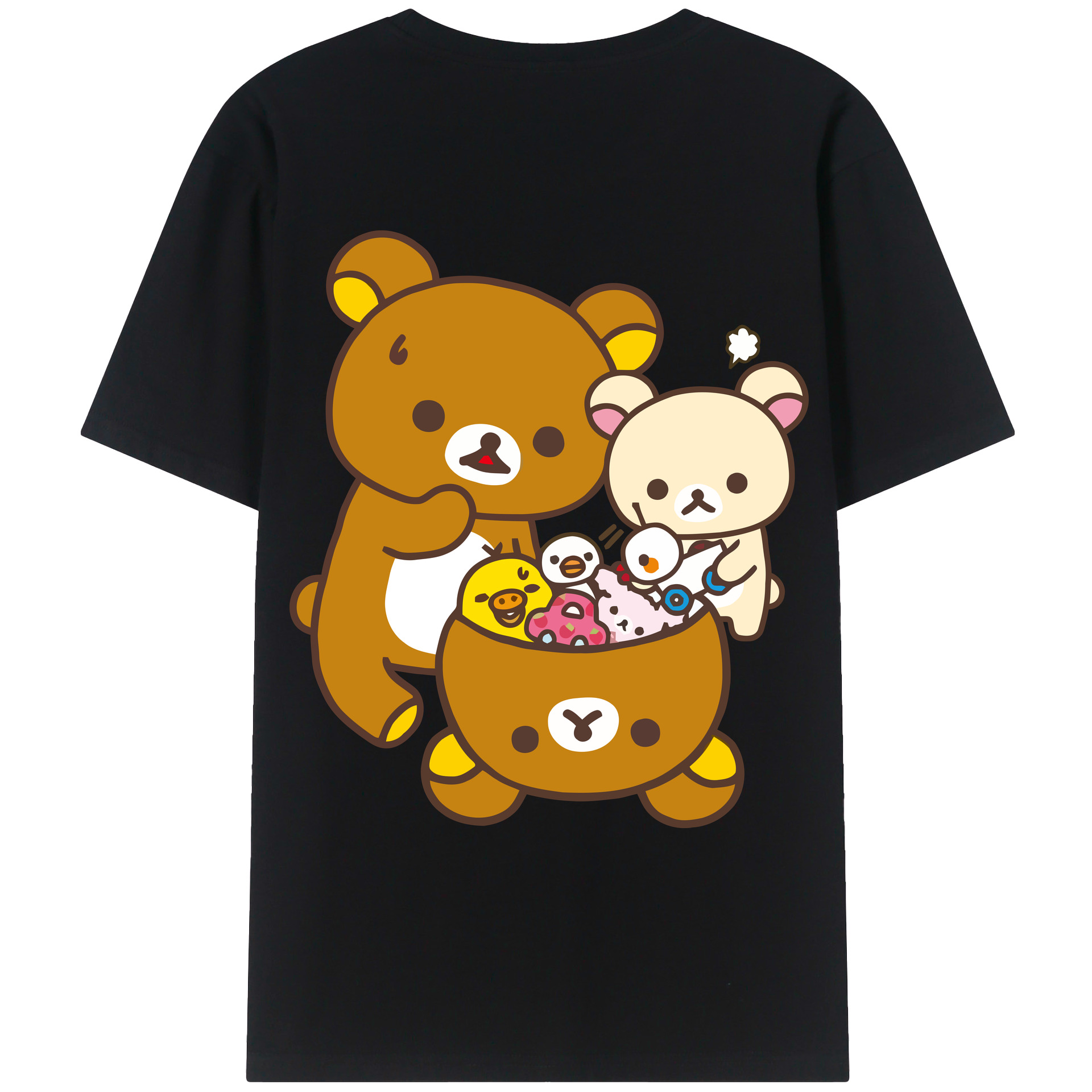 （画像用） リラックマ リラックマ キイロイトリ Rilakkuma Korilakkuma Kiiroitori 綿100％ メンズ半袖Tシャツ（バックプリント） 通気性
