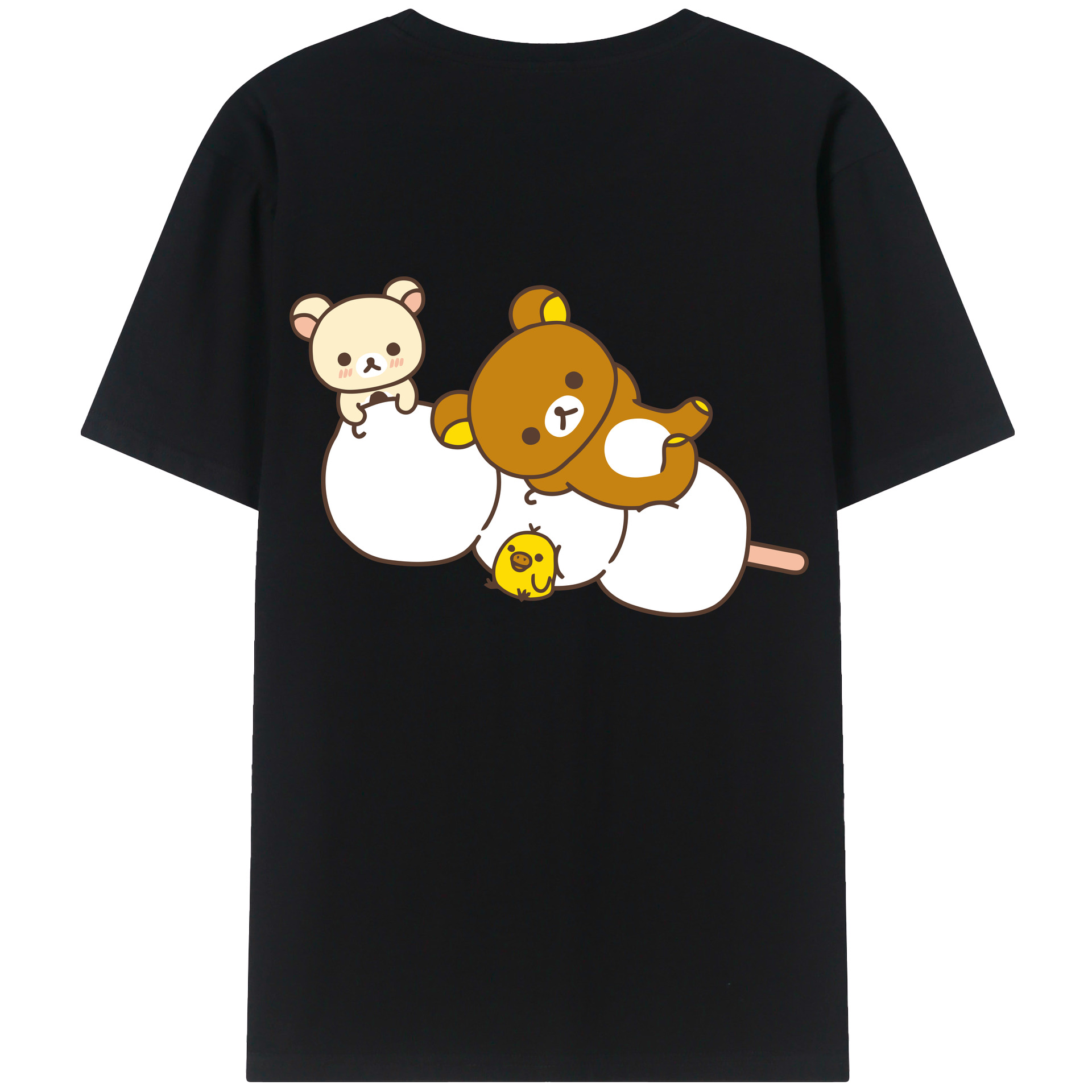 （画像用） リラックマ リラックマ キイロイトリ Rilakkuma Korilakkuma Kiiroitori 綿100％ メンズ半袖Tシャツ（バックプリント） 通気性