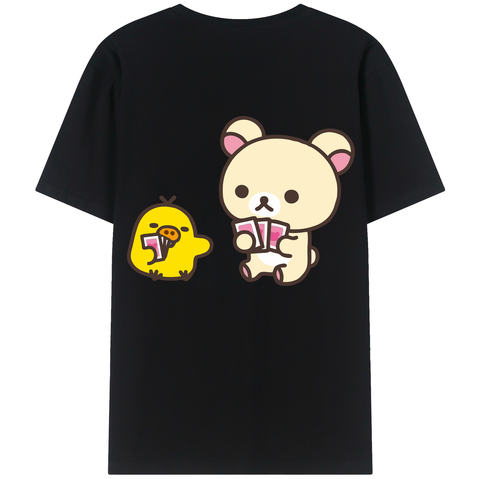 （画像用） リラックマ リラックマ キイロイトリ Rilakkuma Korilakkuma Kiiroitori 綿100％ メンズ半袖Tシャツ（バックプリント） 通気性