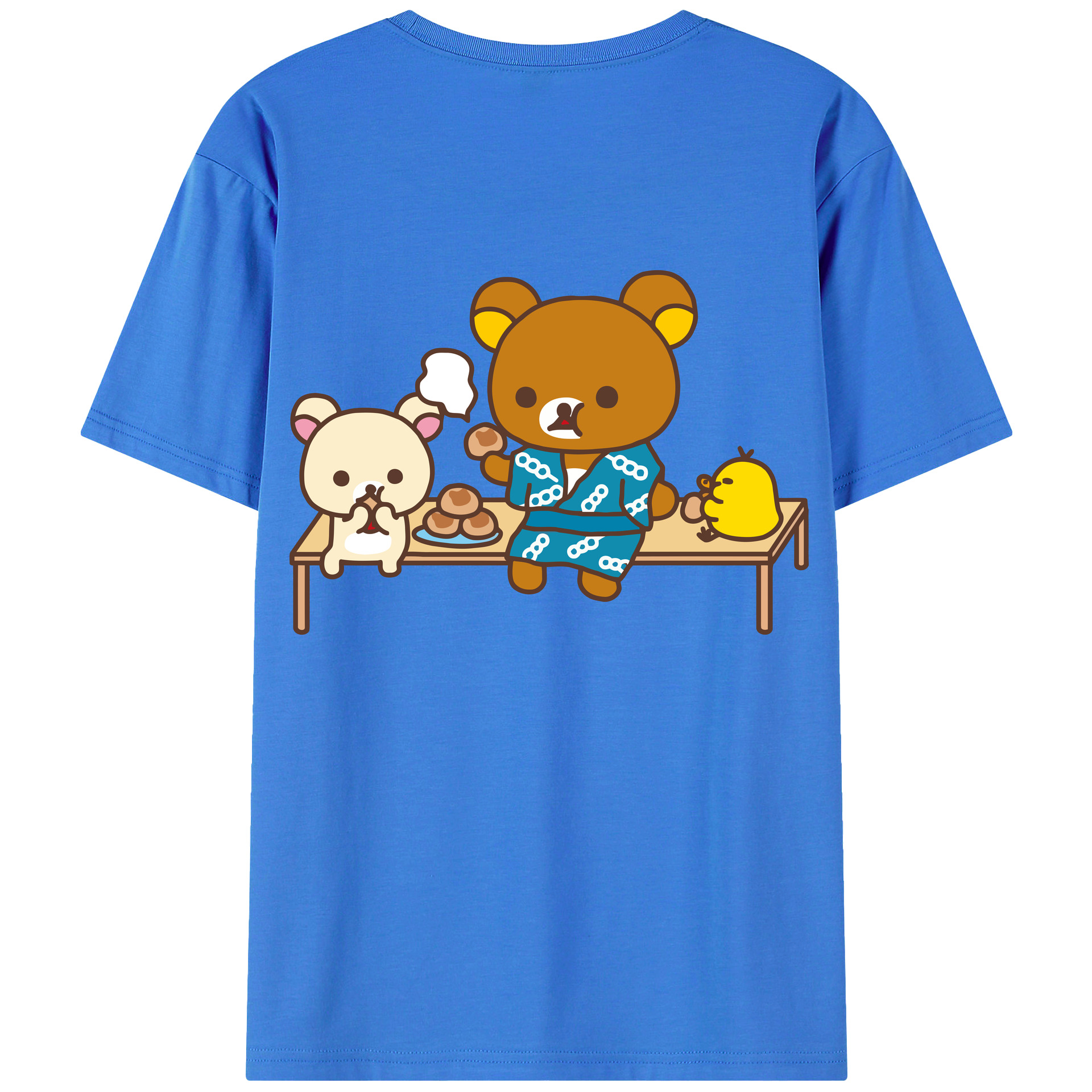 （画像用） リラックマ リラックマ キイロイトリ Rilakkuma Korilakkuma Kiiroitori 綿100％ メンズ半袖Tシャツ（バックプリント） 通気性