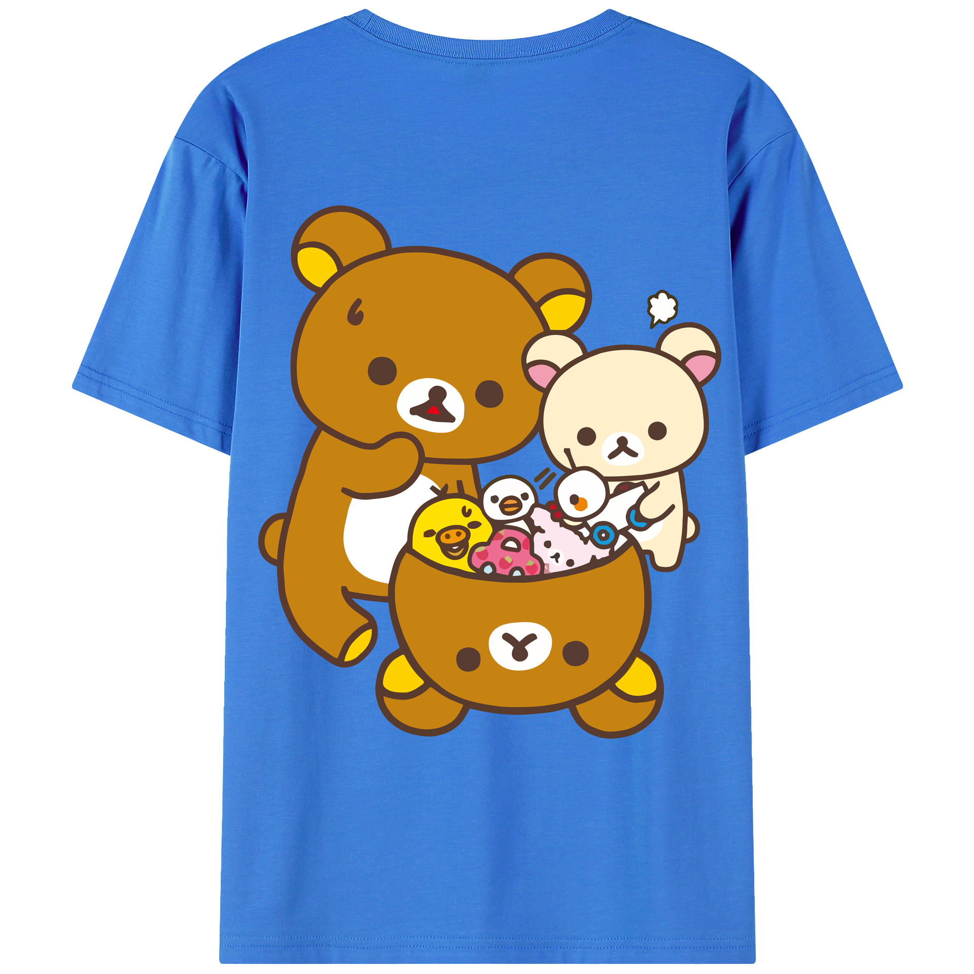 （画像用） リラックマ リラックマ キイロイトリ Rilakkuma Korilakkuma Kiiroitori 綿100％ メンズ半袖Tシャツ（バックプリント） 通気性