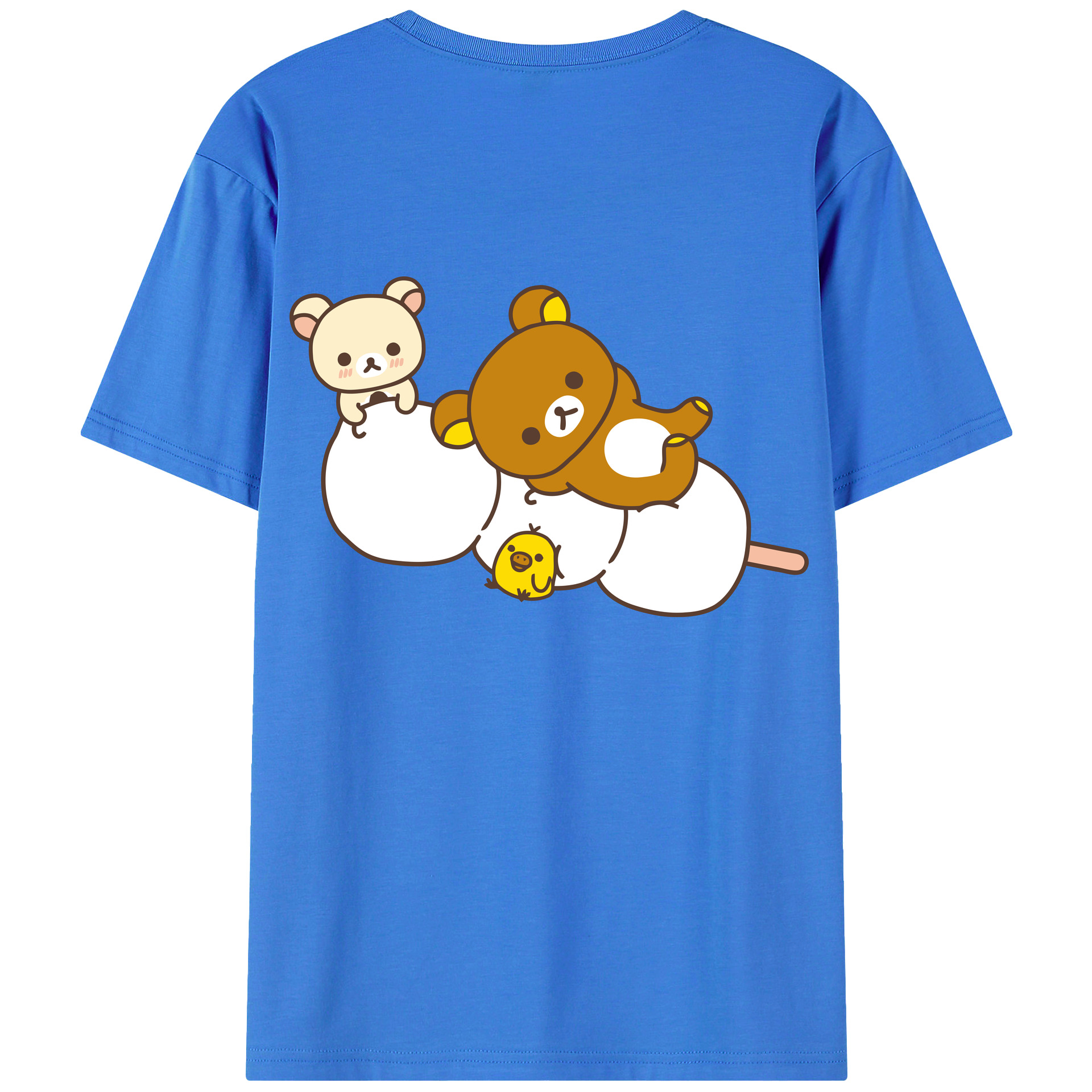 （画像用） リラックマ リラックマ キイロイトリ Rilakkuma Korilakkuma Kiiroitori 綿100％ メンズ半袖Tシャツ（バックプリント） 通気性