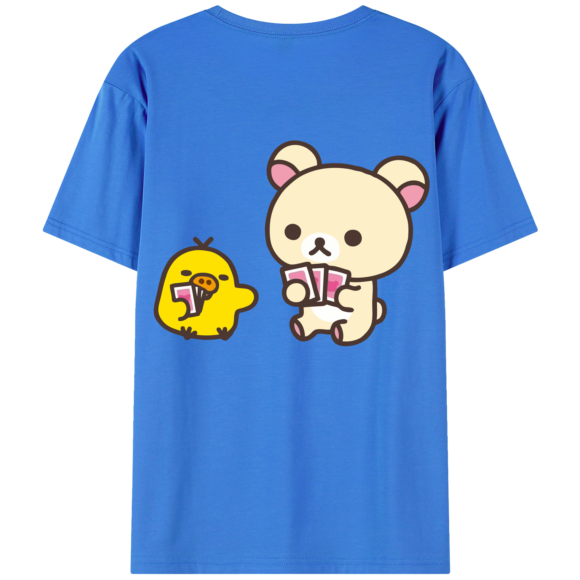 （画像用） リラックマ リラックマ キイロイトリ Rilakkuma Korilakkuma Kiiroitori 綿100％ メンズ半袖Tシャツ（バックプリント） 通気性