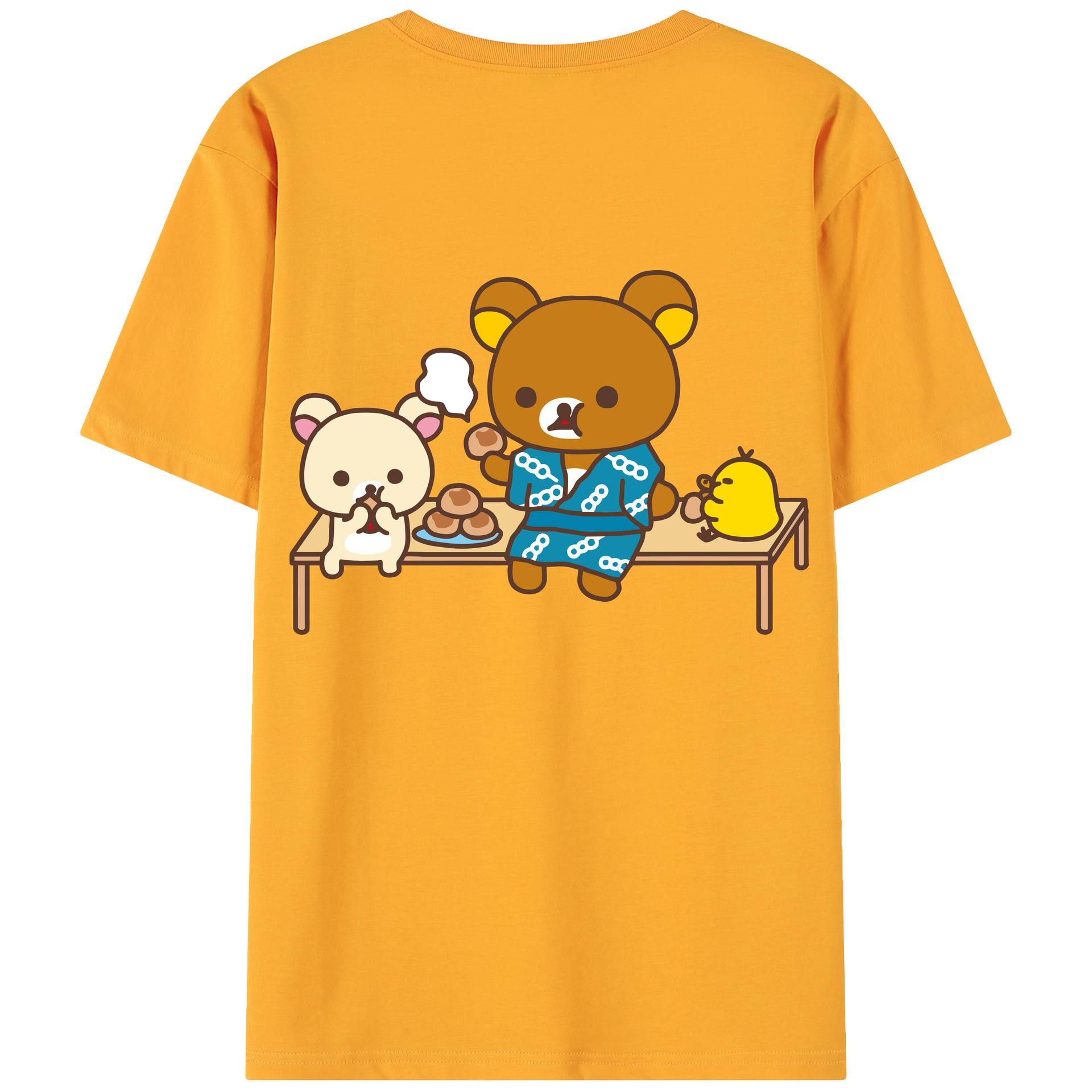 （画像用） リラックマ リラックマ キイロイトリ Rilakkuma Korilakkuma Kiiroitori 綿100％ メンズ半袖Tシャツ（バックプリント） 通気性