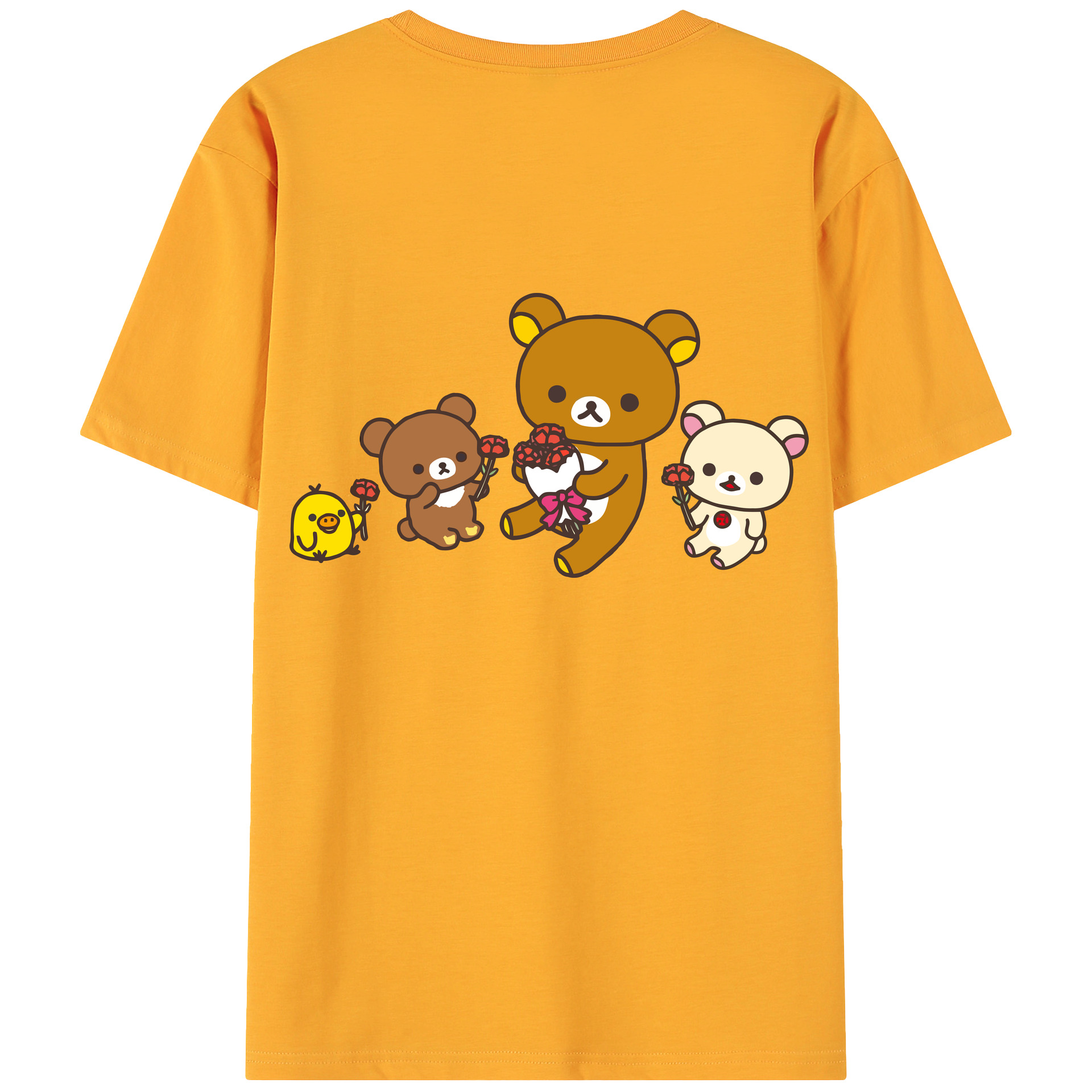（画像用） リラックマ リラックマ キイロイトリ Rilakkuma Korilakkuma Kiiroitori 綿100％ メンズ半袖Tシャツ（バックプリント） 通気性